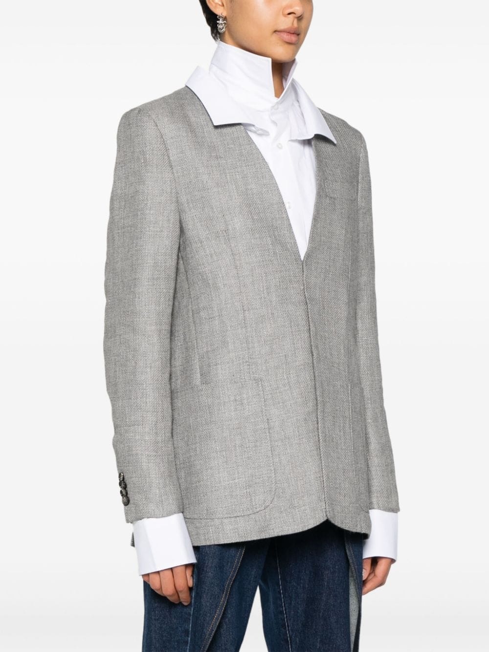 collarless V-neck blazer - 3