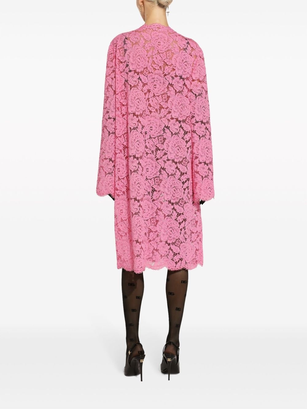 floral-lace single-breasted coat - 4