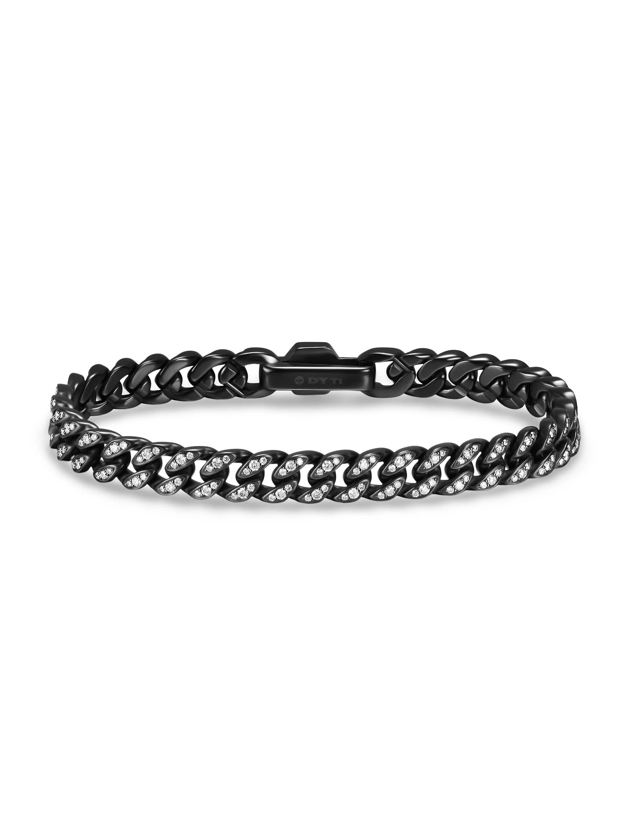 Women's Curb Chain Bracelet in Black Titanium - Diamond - 1