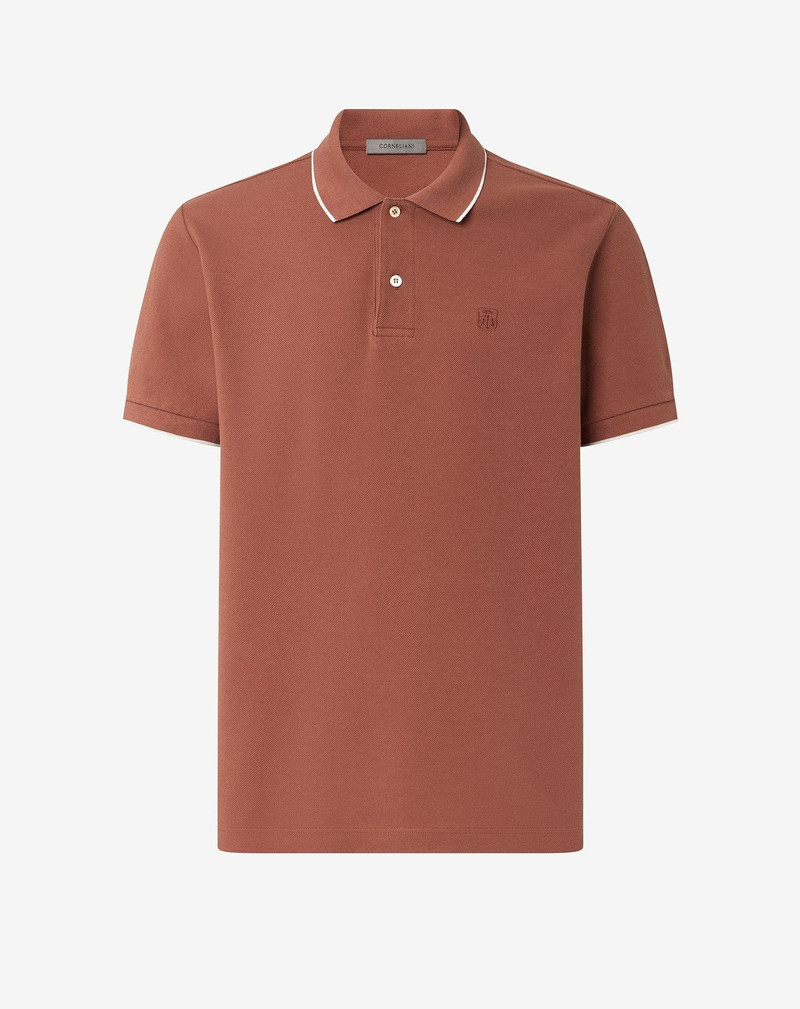 Burned earth button-up compact cotton pique polo shirt 1