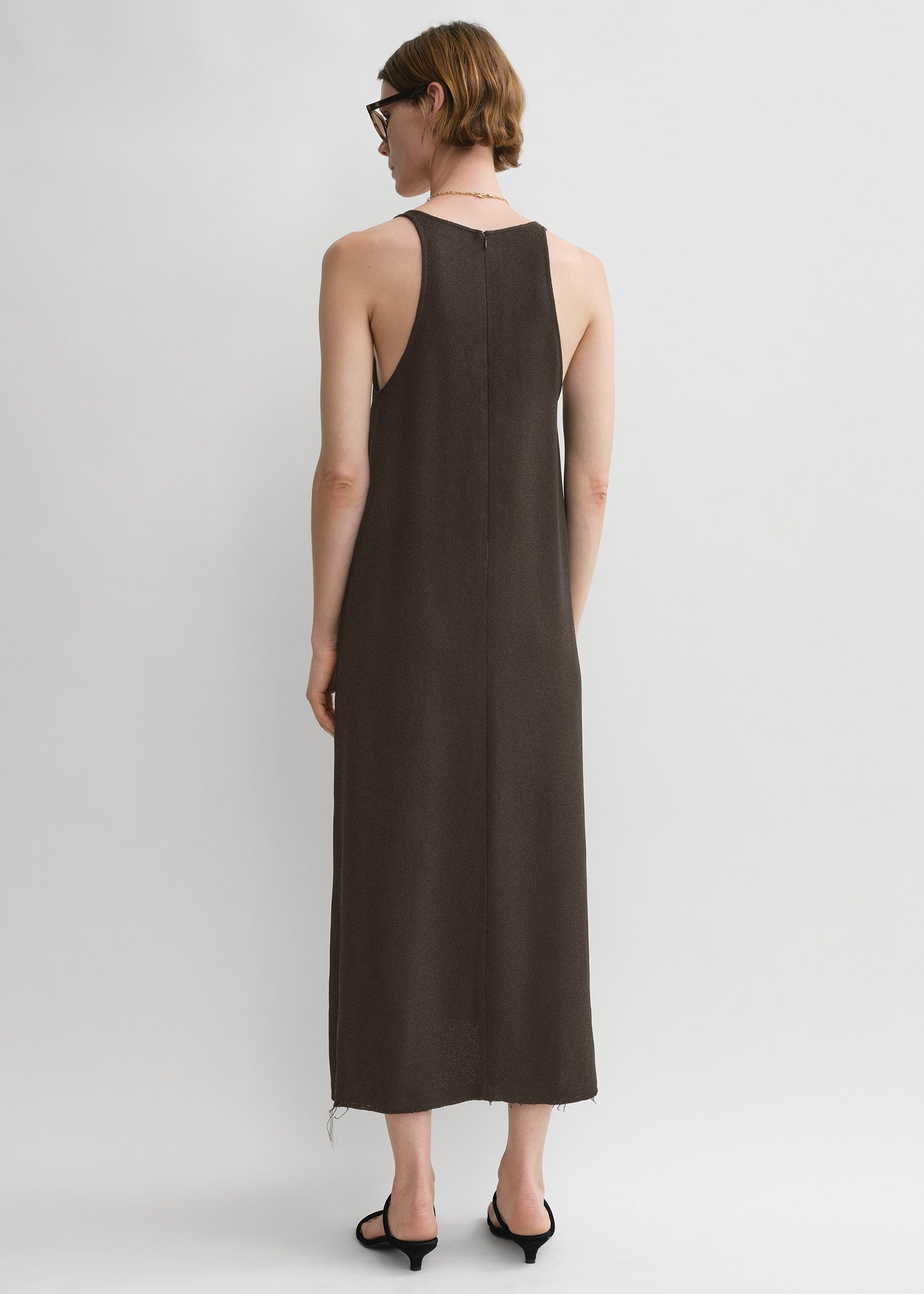 Scoop-neck sablé dress chocolate - 4