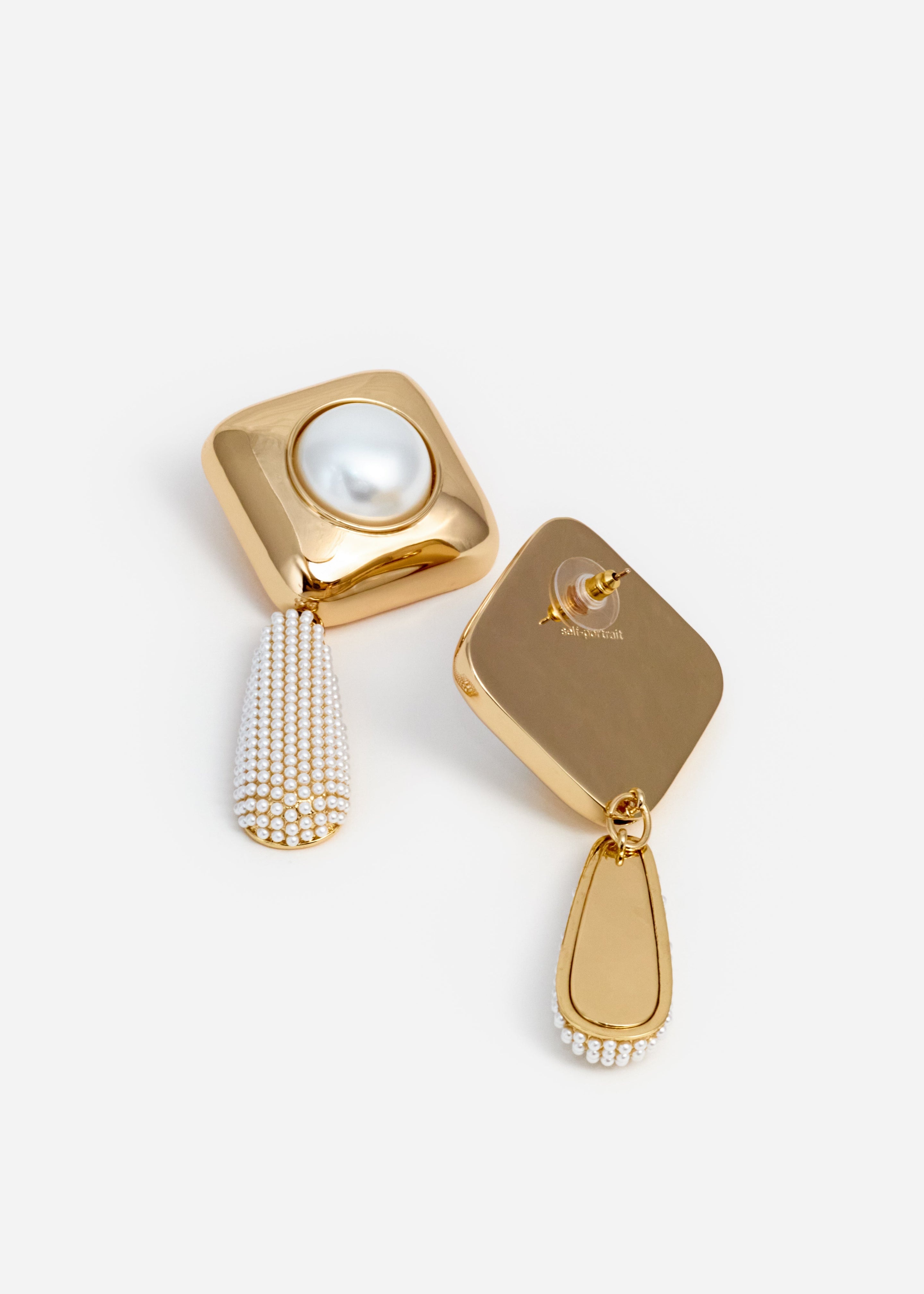 Gold Pearl Crystal Bar Earrings - 2