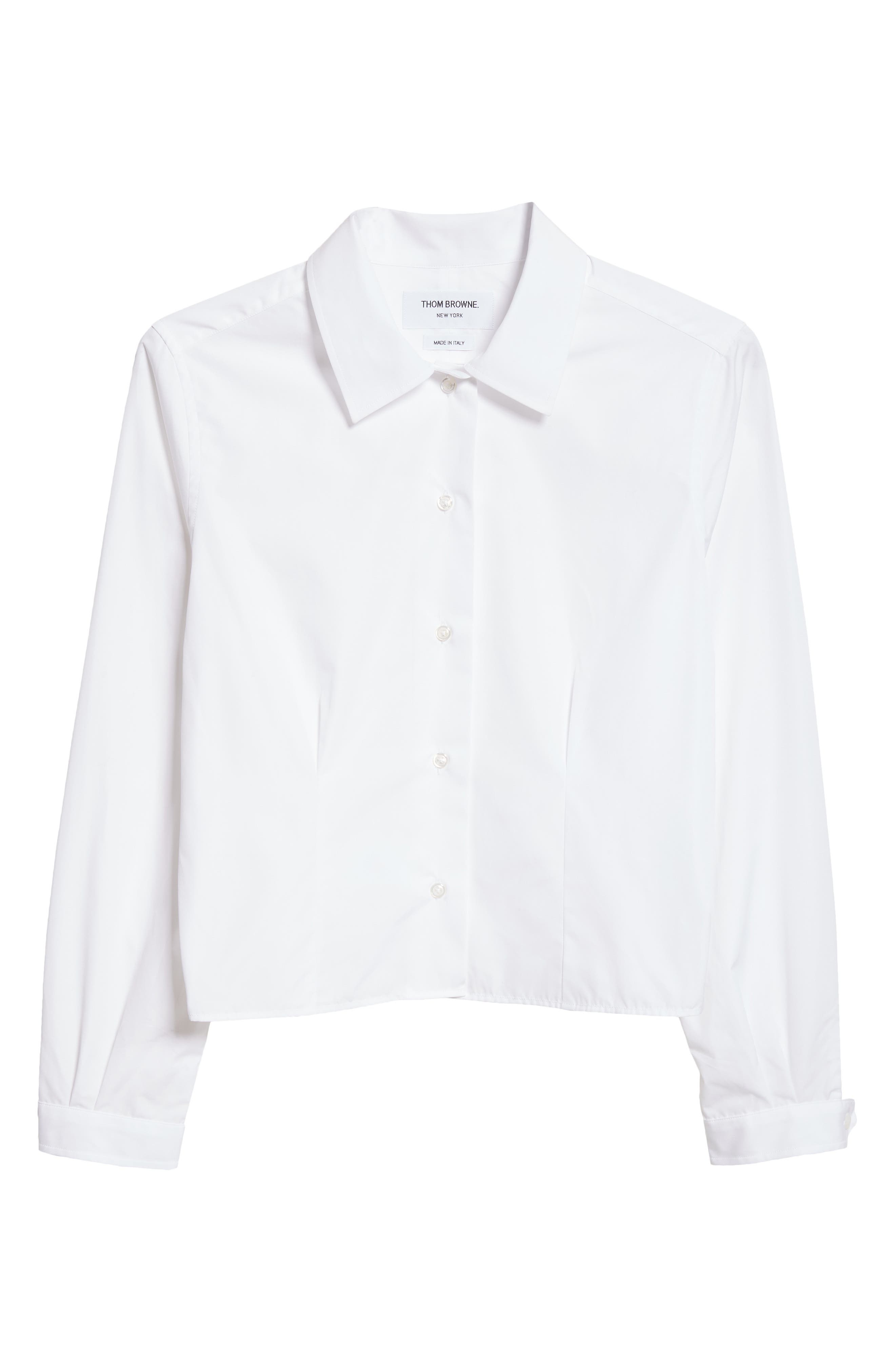 Thom Browne Crop Cotton Button-Up Shirt in White at Nordstrom - 5