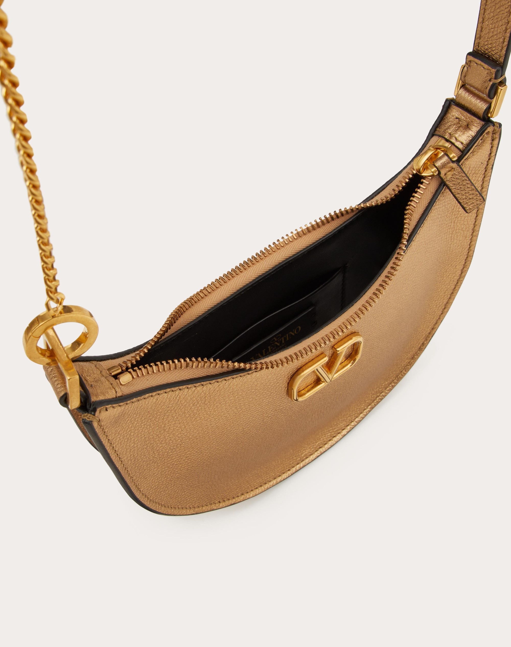 VLOGO SIGNATURE MINI HOBO BAG IN METALLIC GRAINY CALFSKIN - 7