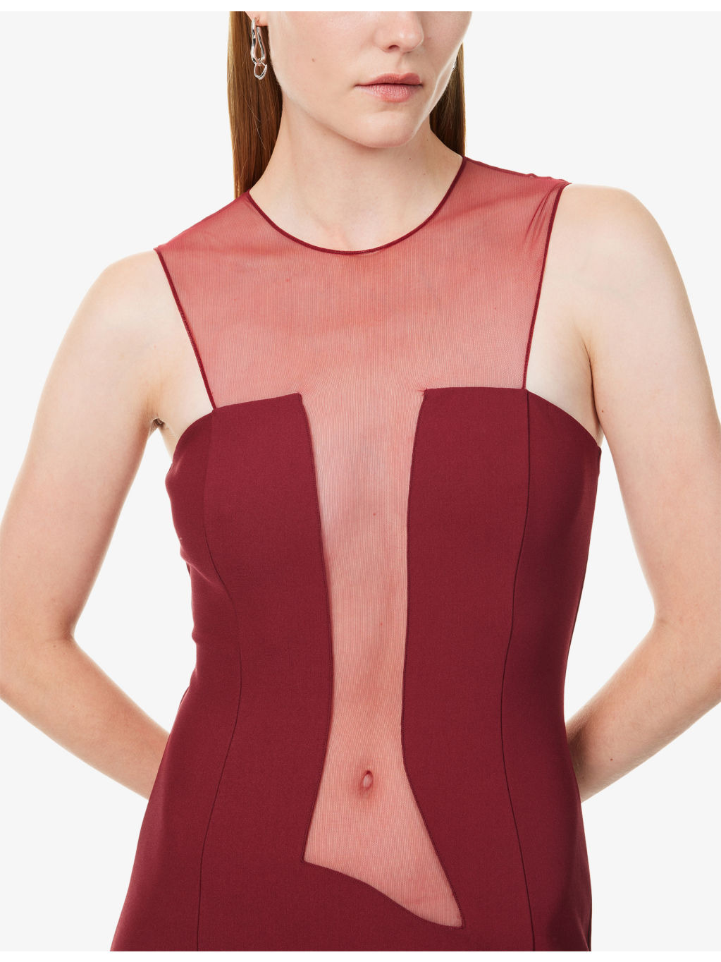 Sleeveless Mesh-Panels Stretch-Woven Mini Dress - 5