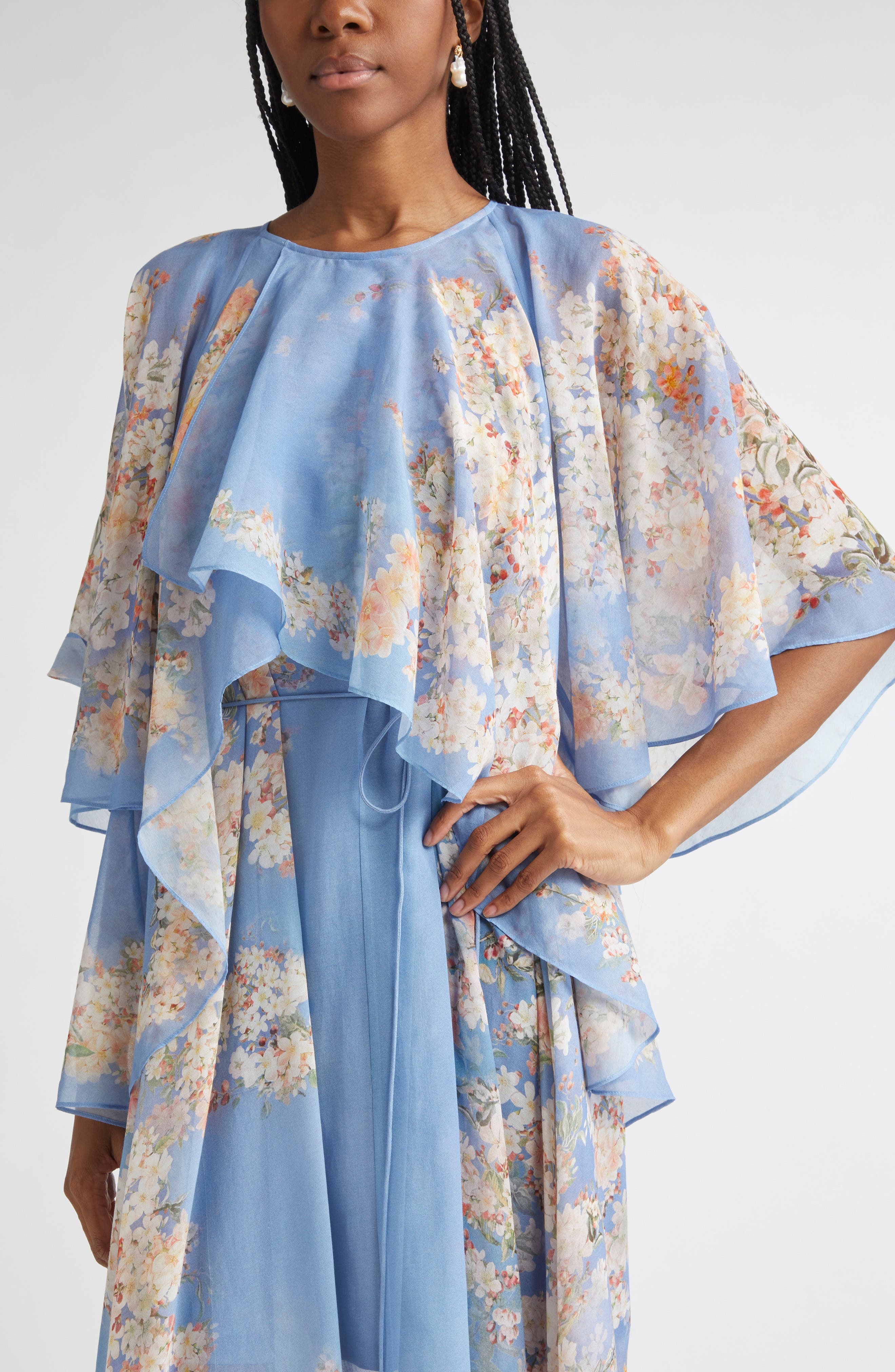 Zimmermann Cascadian Tiered Georgette Maxi Dress in Blue Botanical Floral at Nordstrom - 4