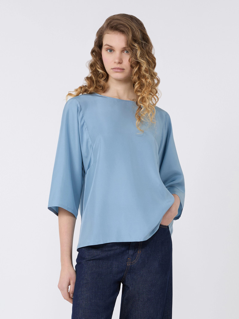 FASTOSO Habotai silk and jersey blouse - LIGHT BLUE 3