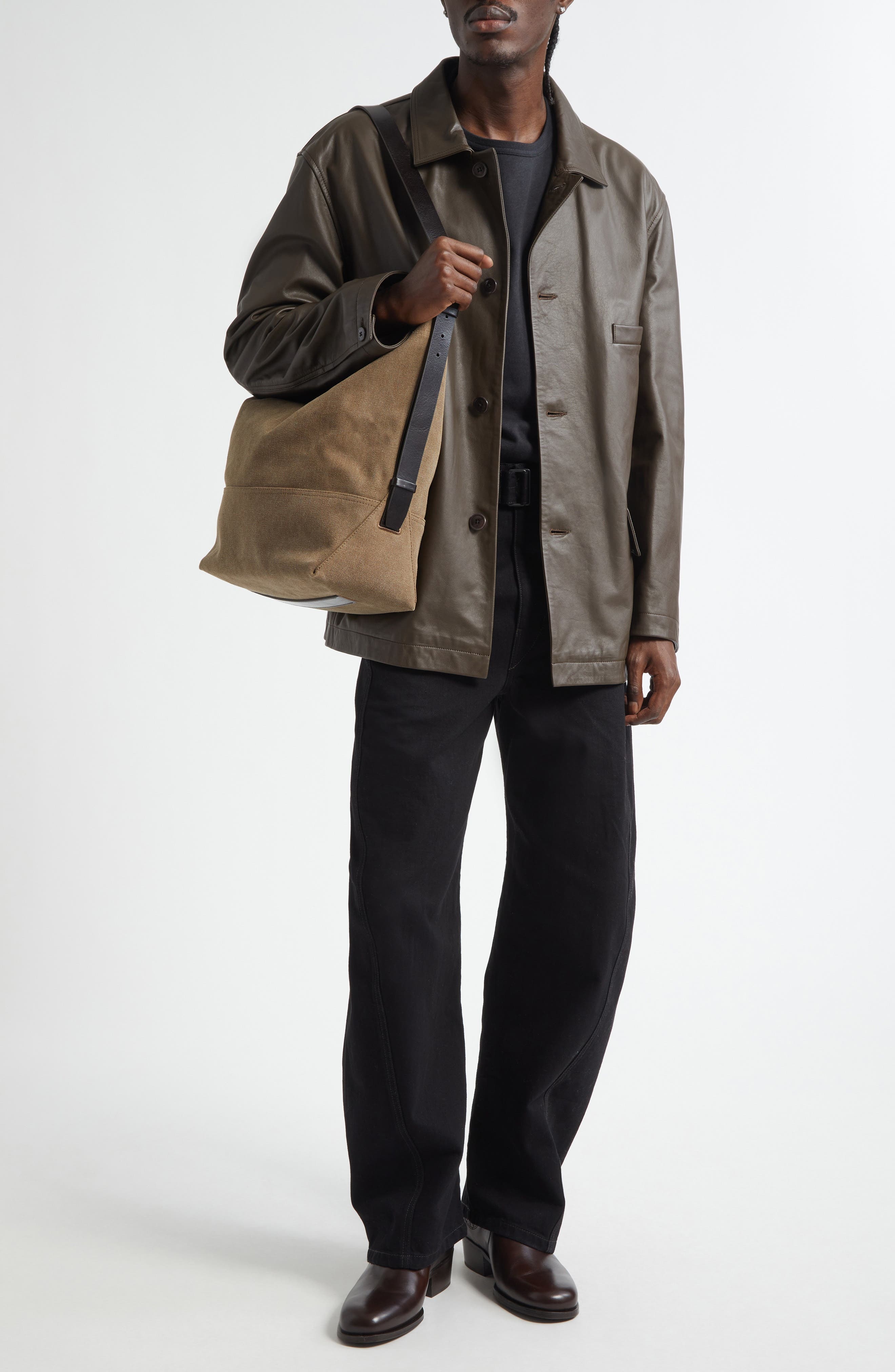 Lemaire Relaxed Leather Jacket in Mushroom at Nordstrom - 2