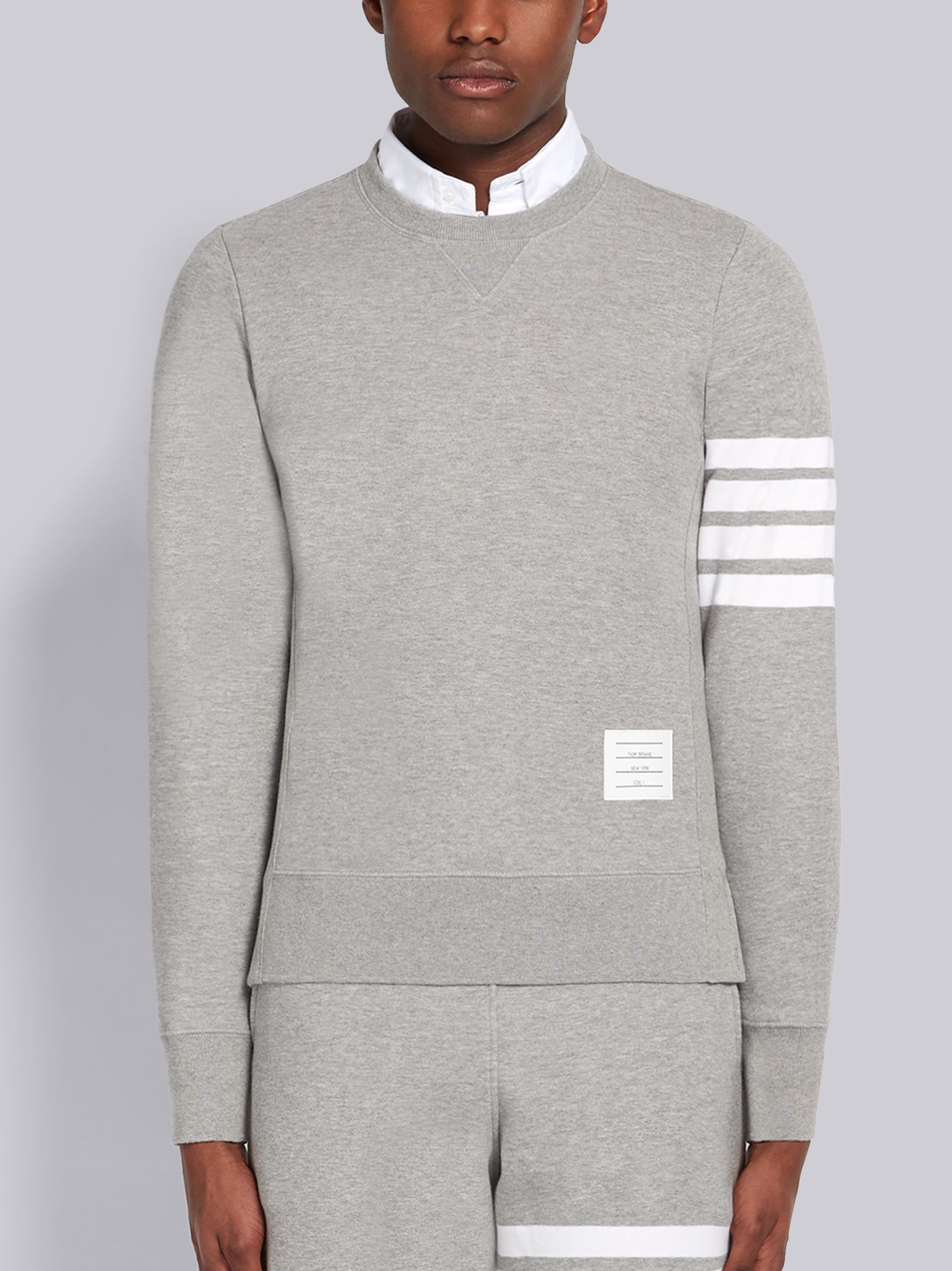 Light Grey Loopback Jersey Knit 4-bar Crew Neck Sweatshirt - 1