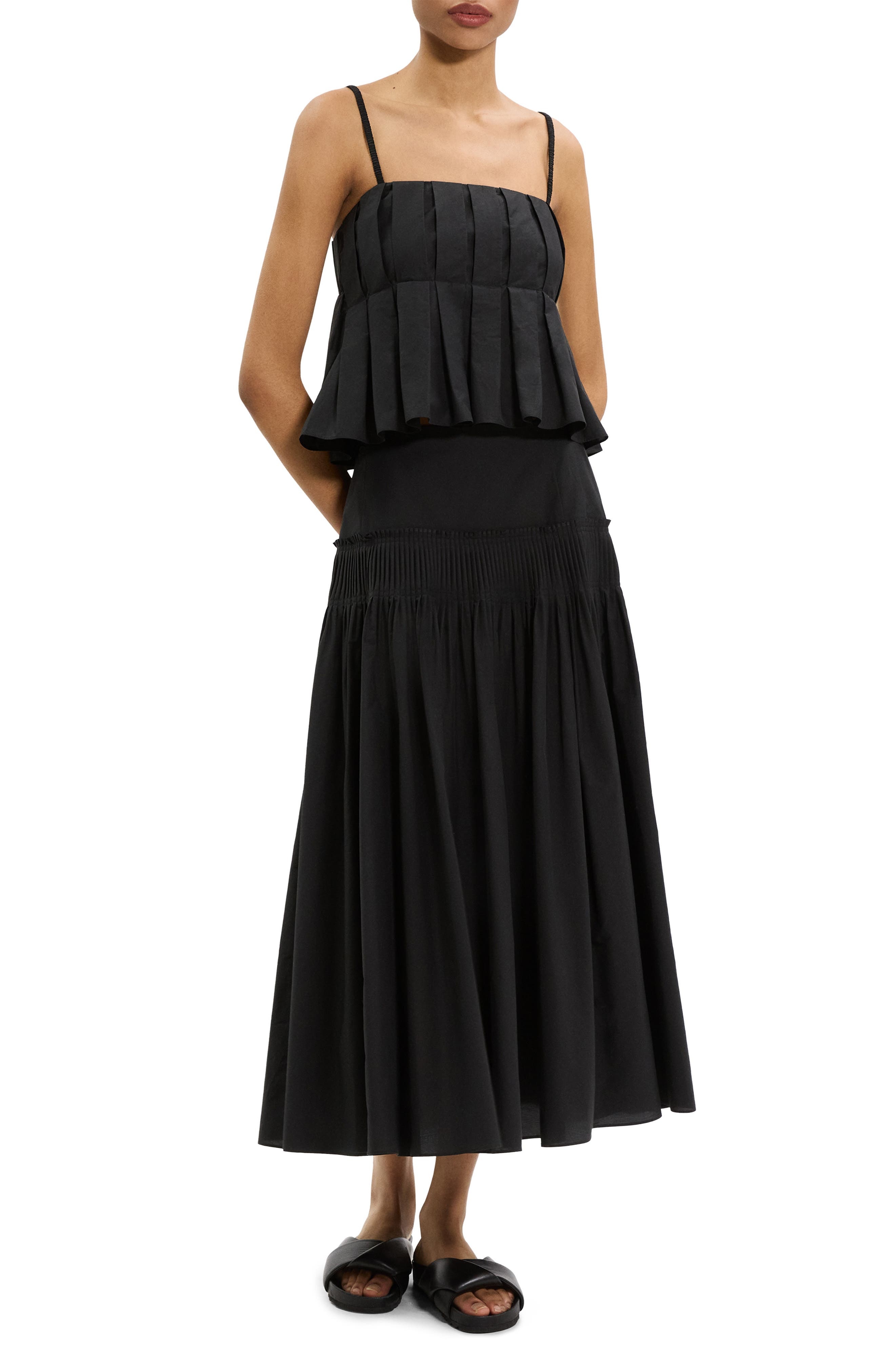 Theory Box Pleat Babydoll Camisole in Black at Nordstrom - 7