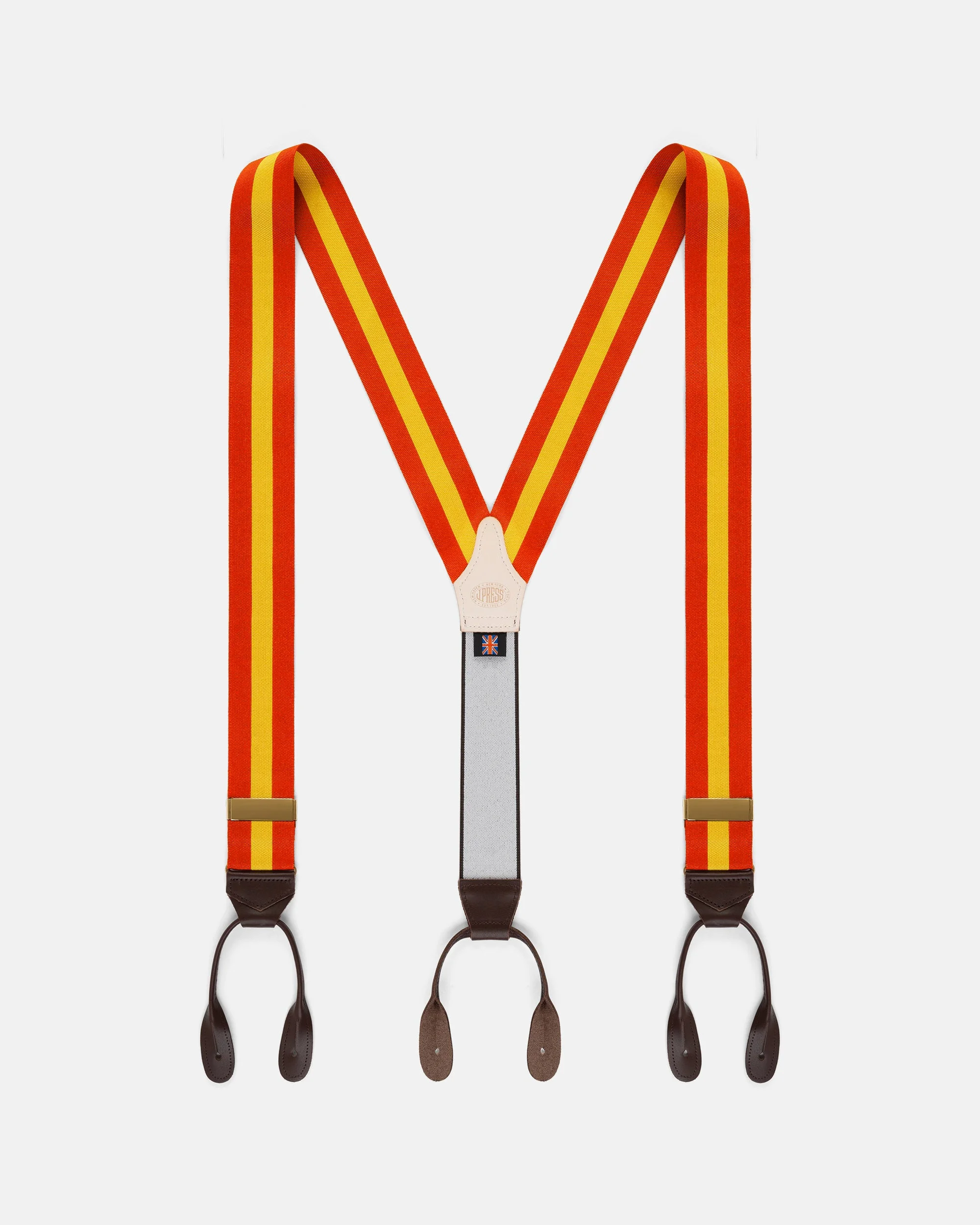 MADE-IN-ENGLAND ORANGE & YELLOW STRIPED BARATHEA BRACES - 1