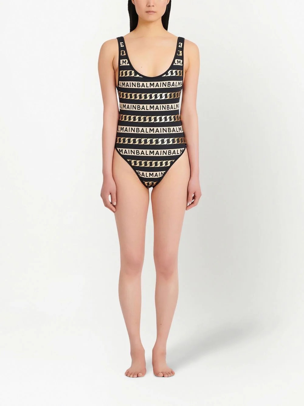 striped logo-print swimsuit - 3