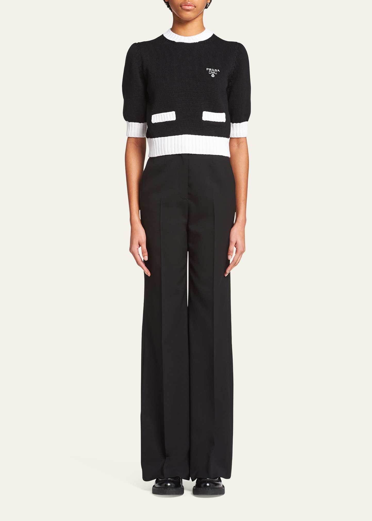 Bicolor Cropped Knit Sweater - 2