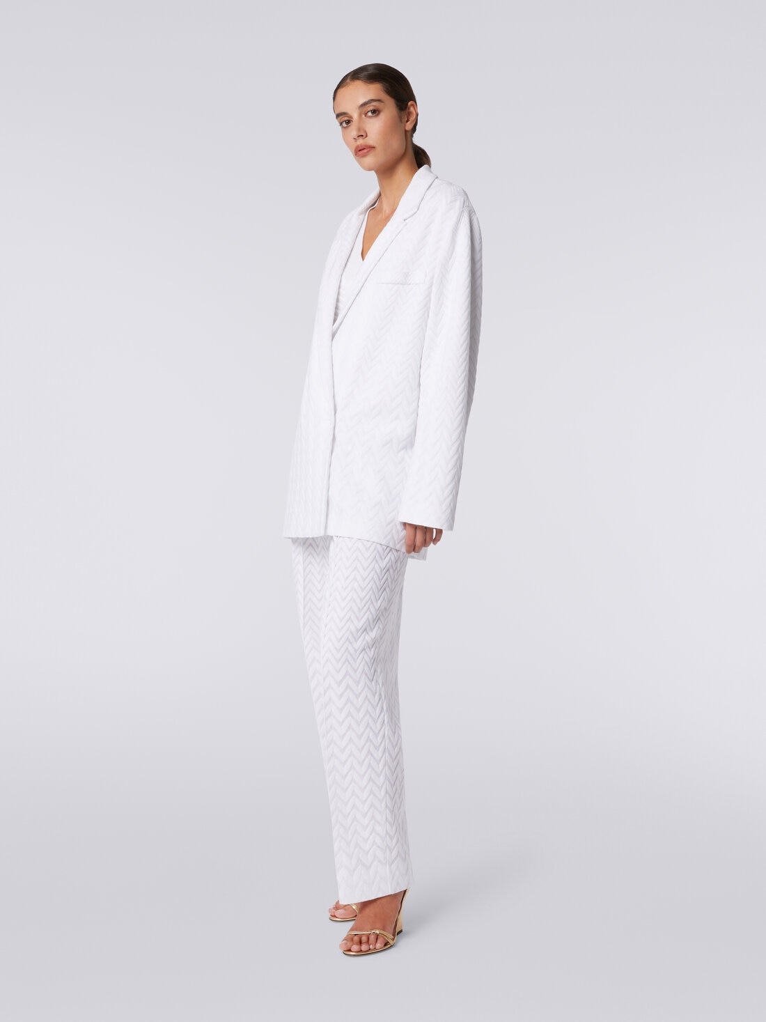 Double-breasted blazer in tonal zigzag cotton and viscose - 3