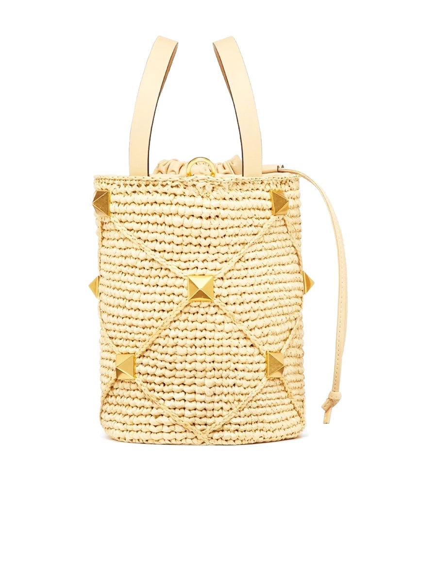 Roman Stud Raffia Bucket Bag - 4