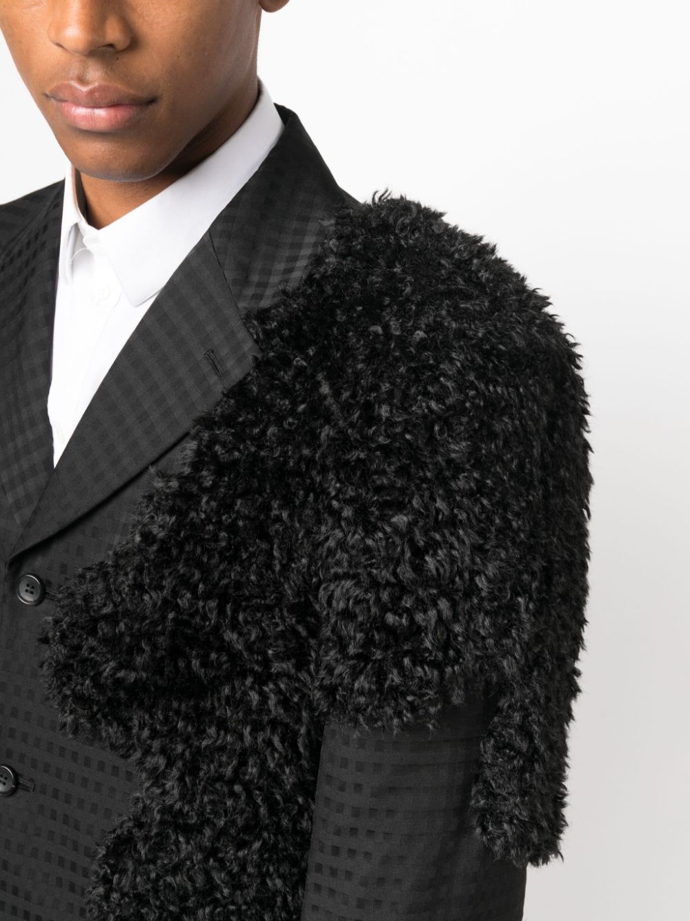 check-print shearling-detail blazer - 5