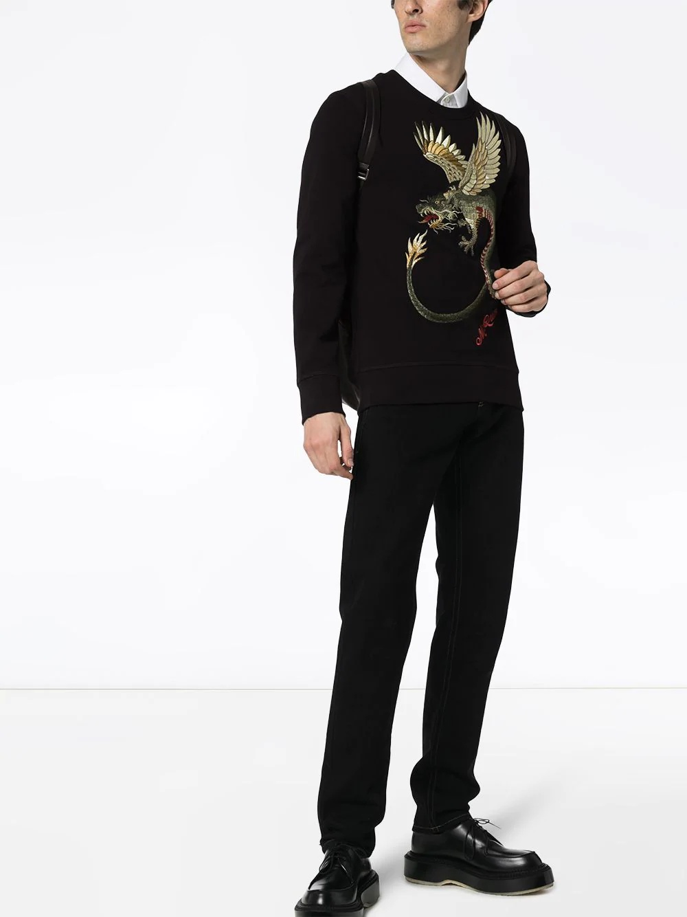 dragon-embroidered cotton jumper - 2