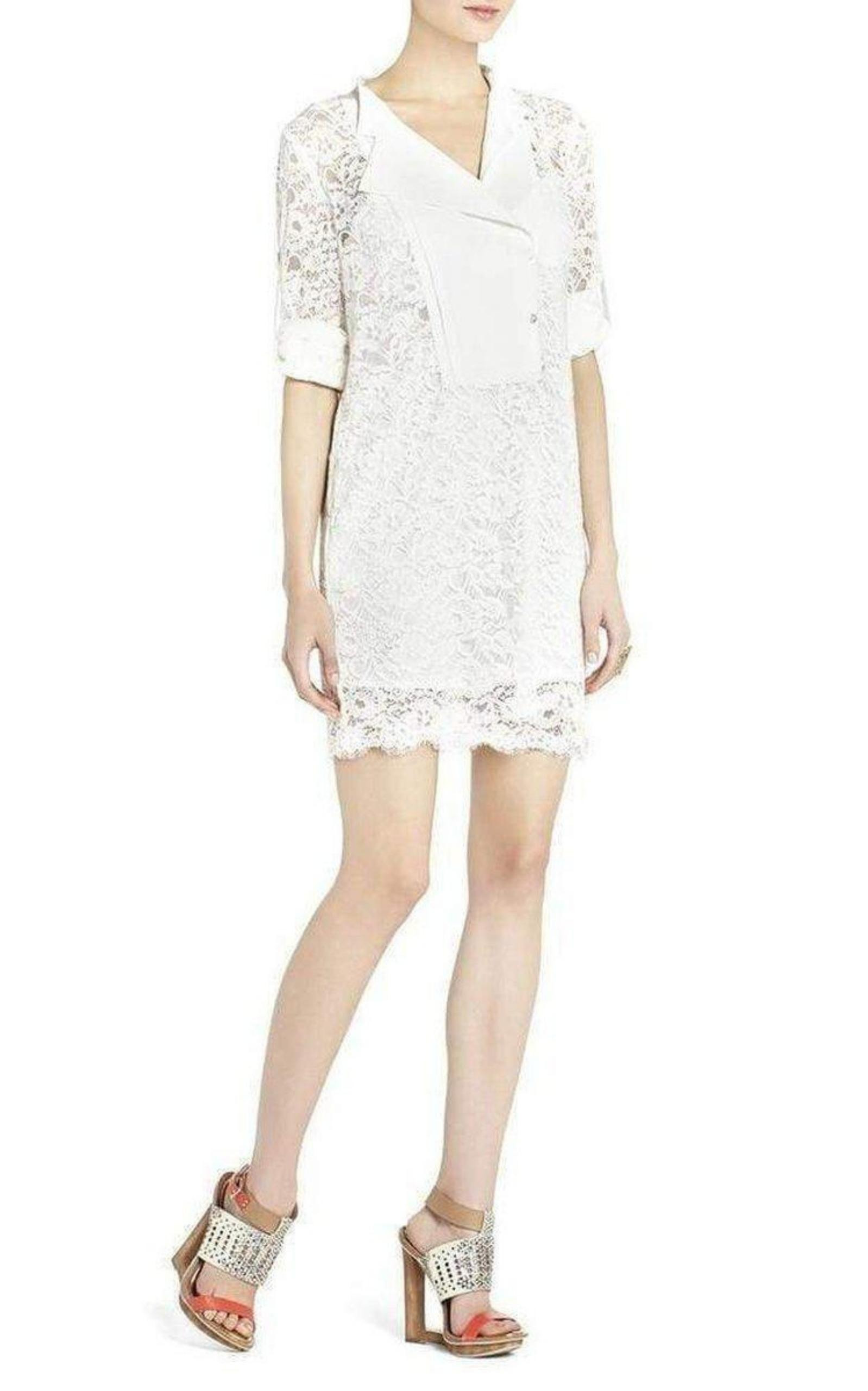 BCBGMAXAZRIA - Contrast Bib Lace Silk Tunic Dress - 2