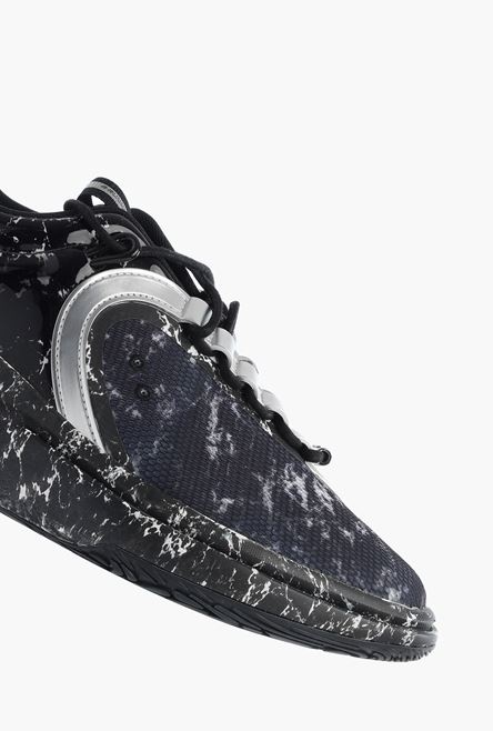 Black leather and mesh marble print B-Runner sneakers - 6