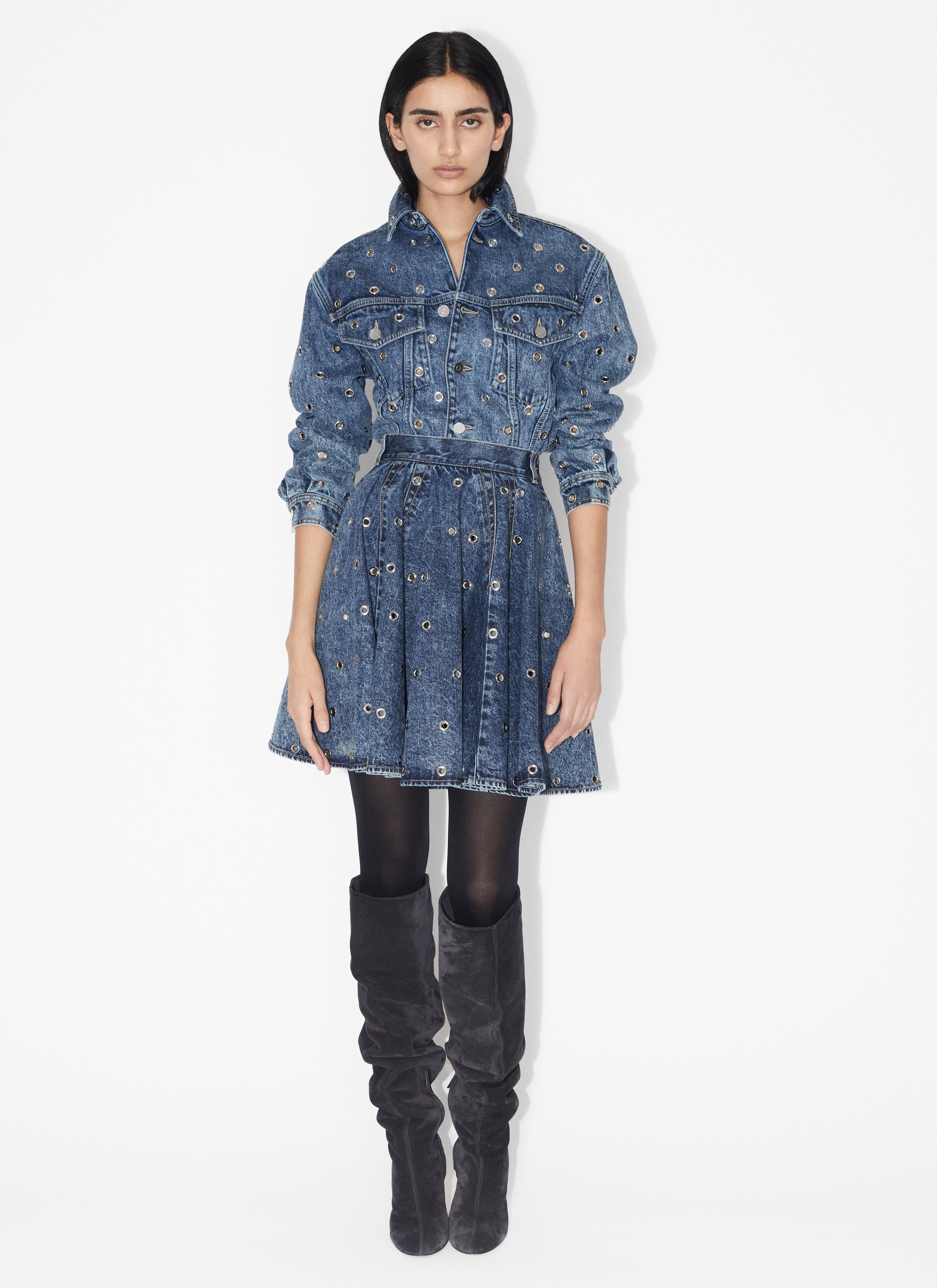 EYELET DENIM SKIRT - 2
