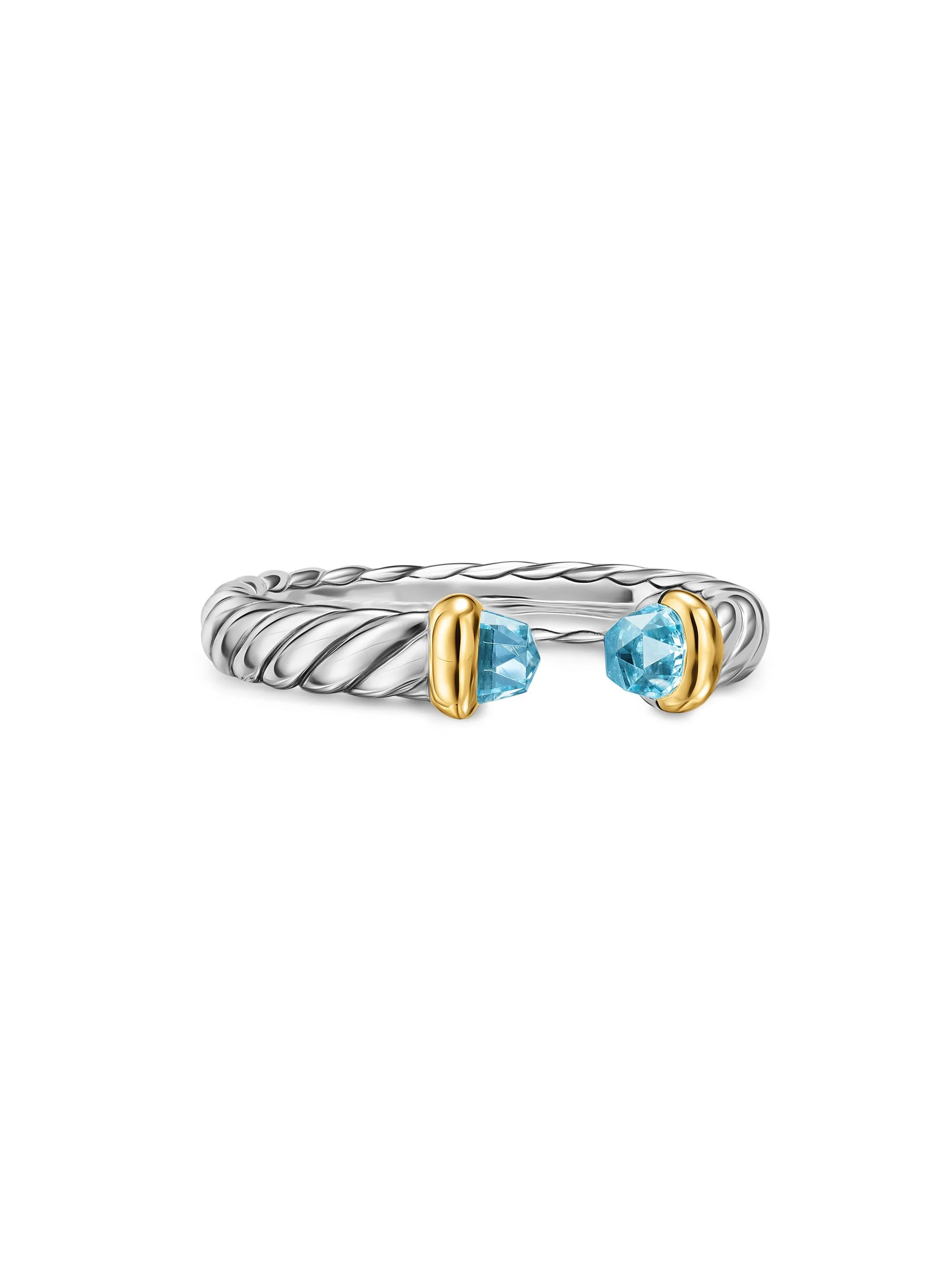 Women's Petite Cable Open Ring in Sterling Silver - Blue Topaz - 1