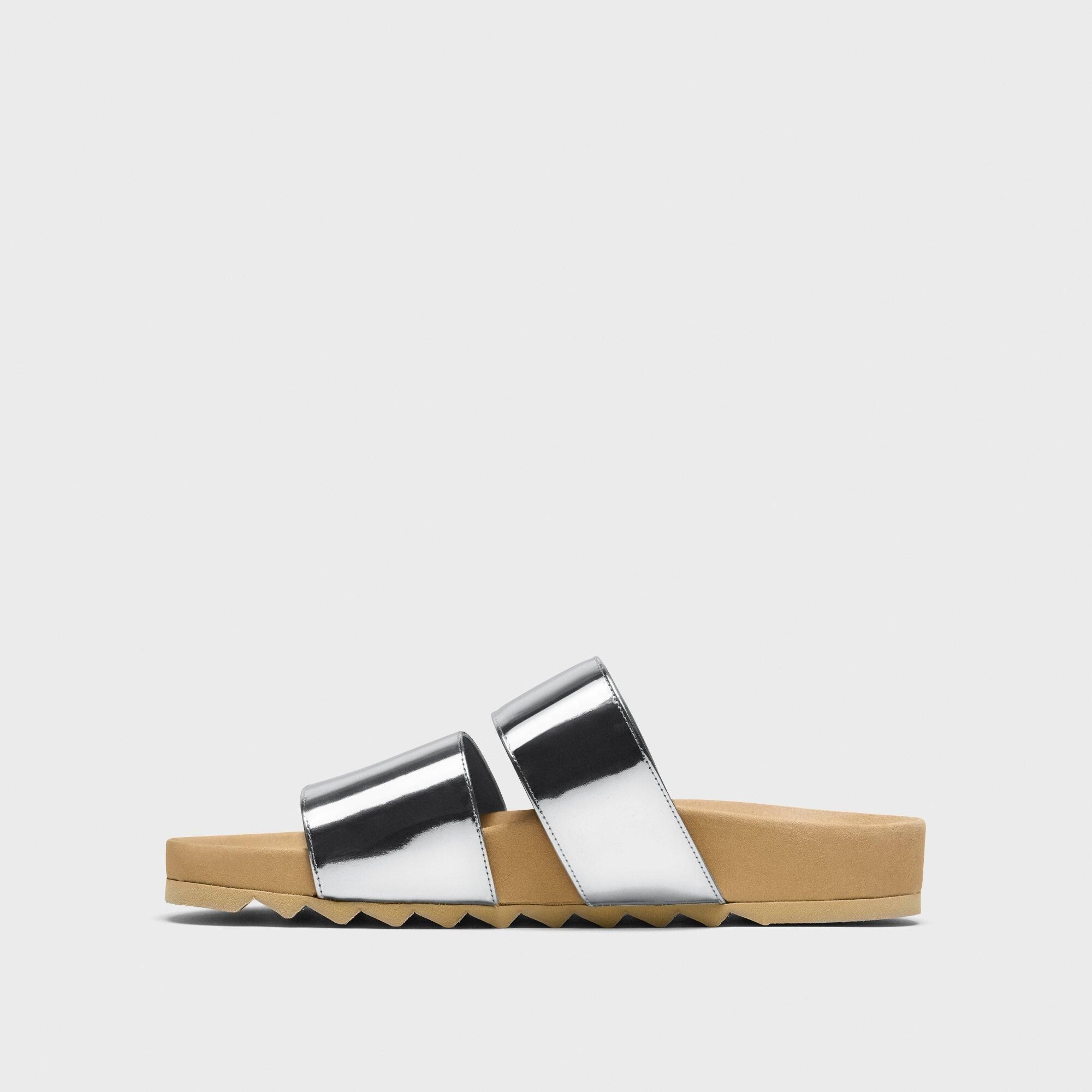 Slide Sandals in Metallic Leather - 3