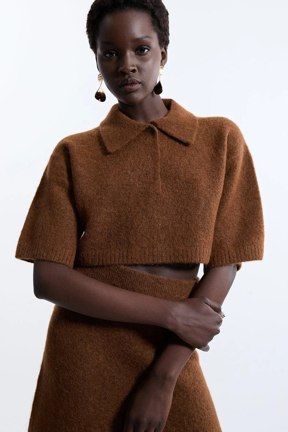 Alpaca Wool Fluffy Knit Polo Top - 1