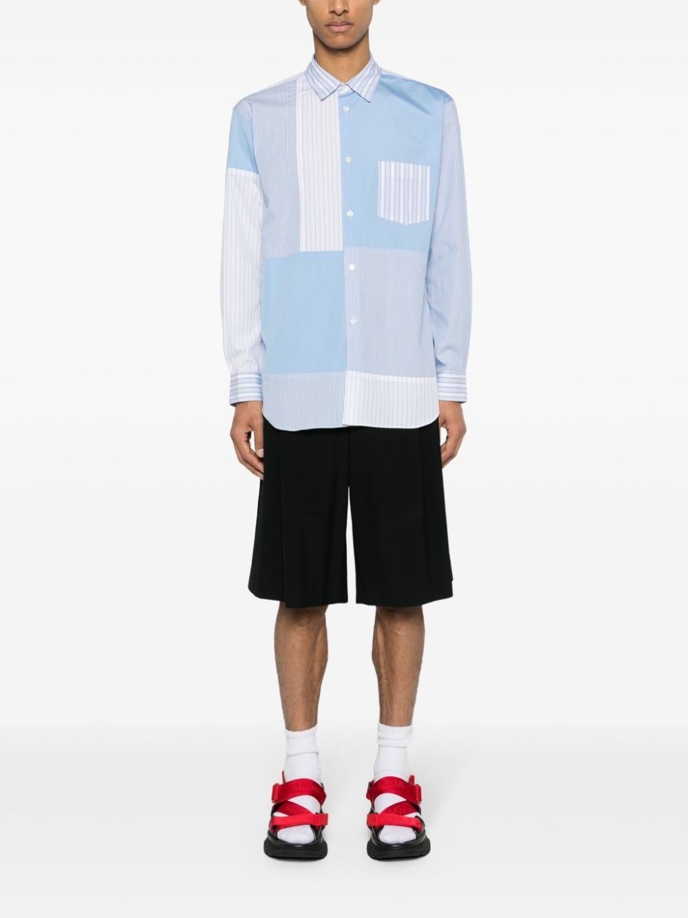 panelled striped poplin shirt - 2