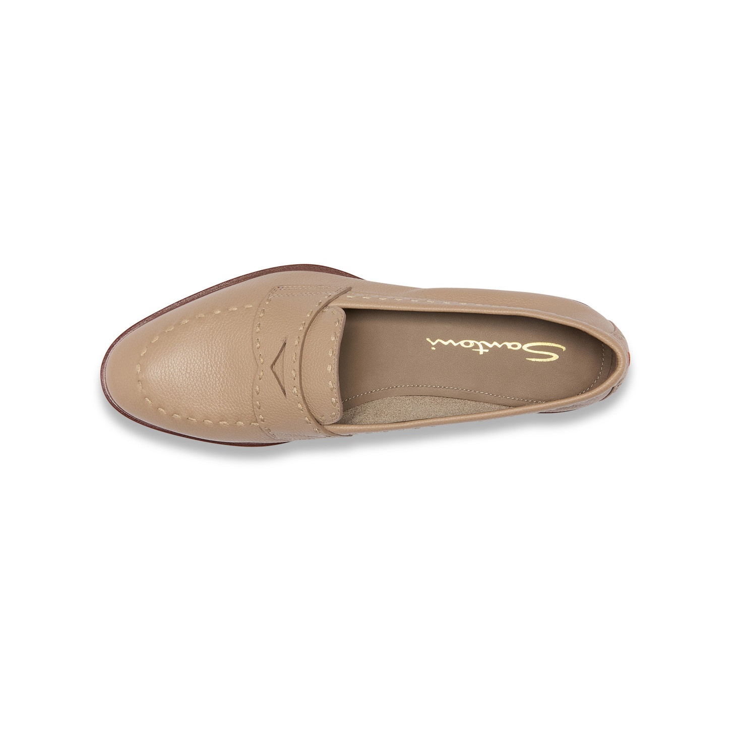 Women's beige tumbled leather penny loafer - 5