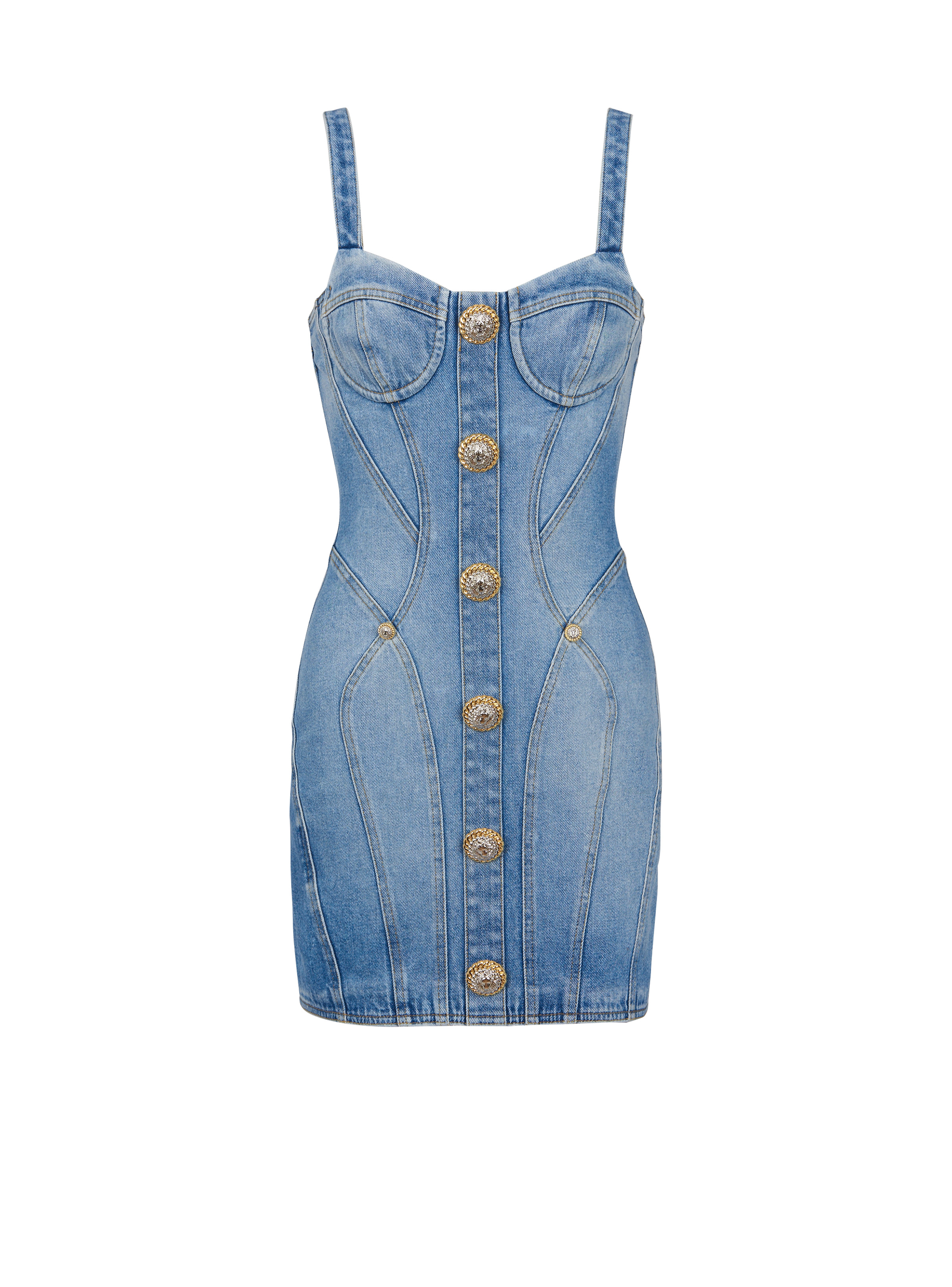 Buttoned short denim dress - 1