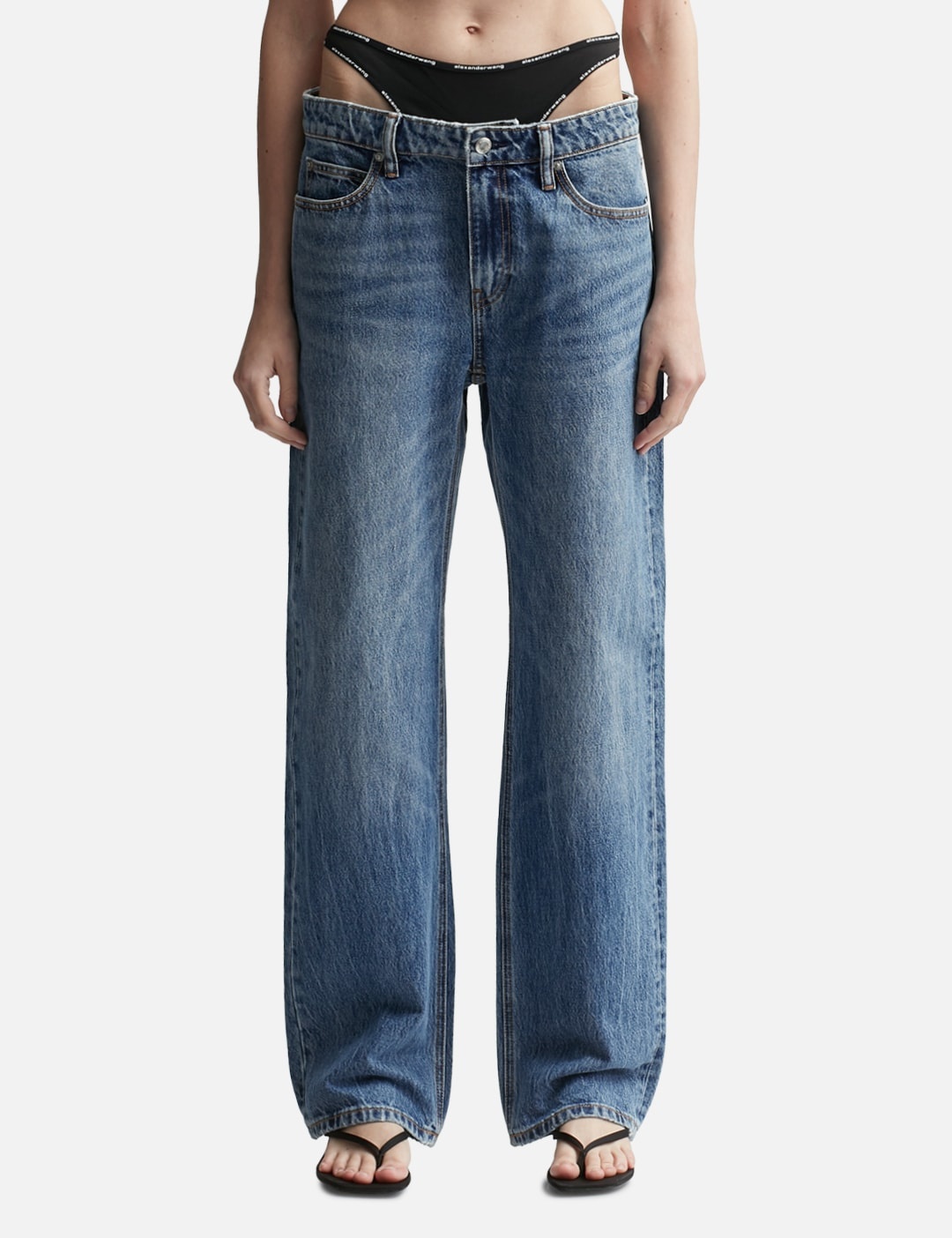 MID-RISE JEANS WITH PRE-STYLED LOGO BRIEF - 1