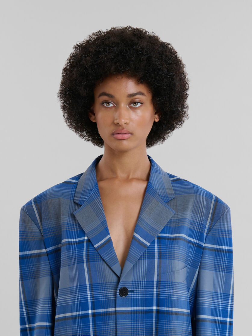 BLUE CHECKED VIRGIN WOOL OVERSIZED JACKET - 4