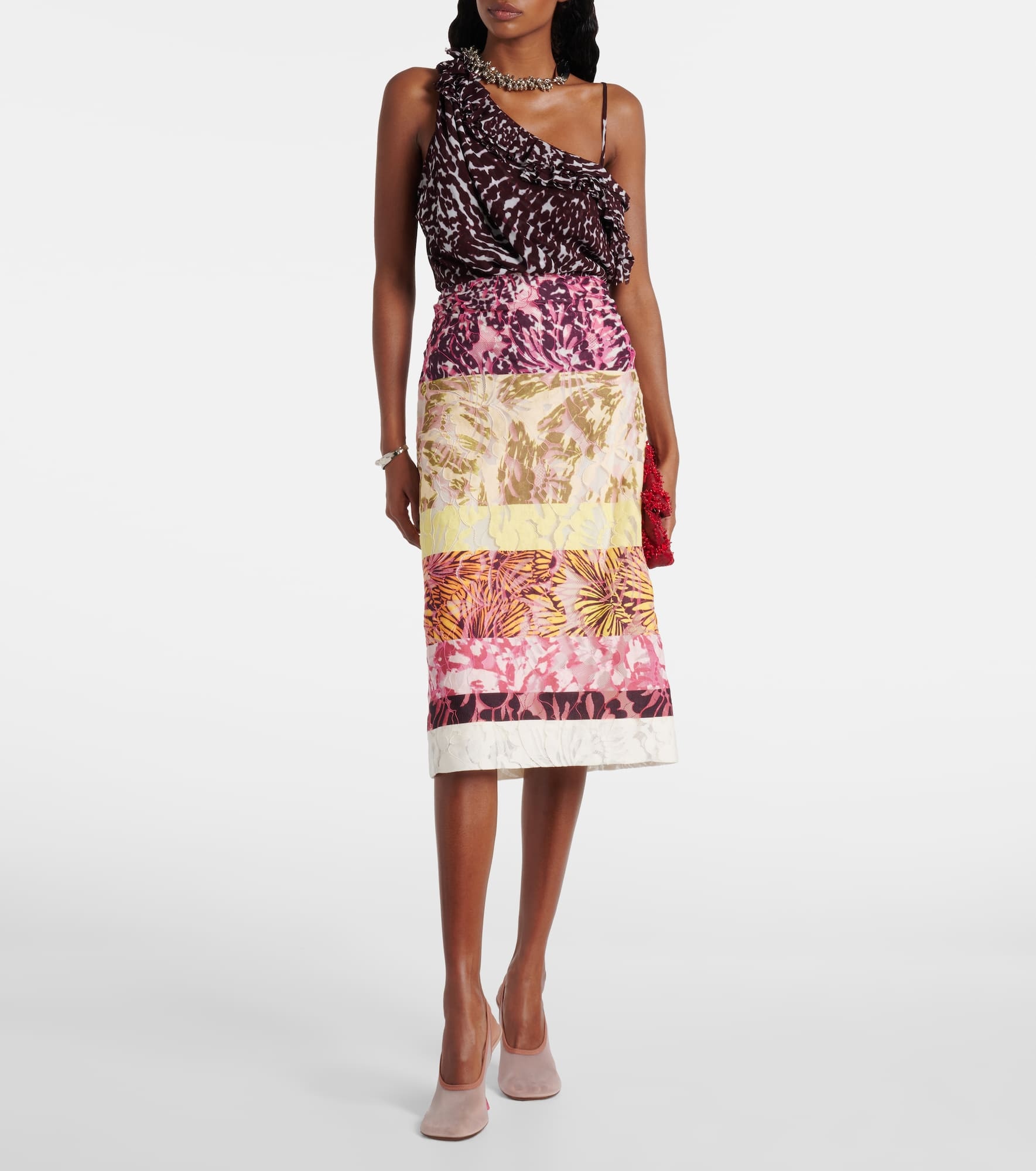 Colorblocked gathered midi skirt - 2