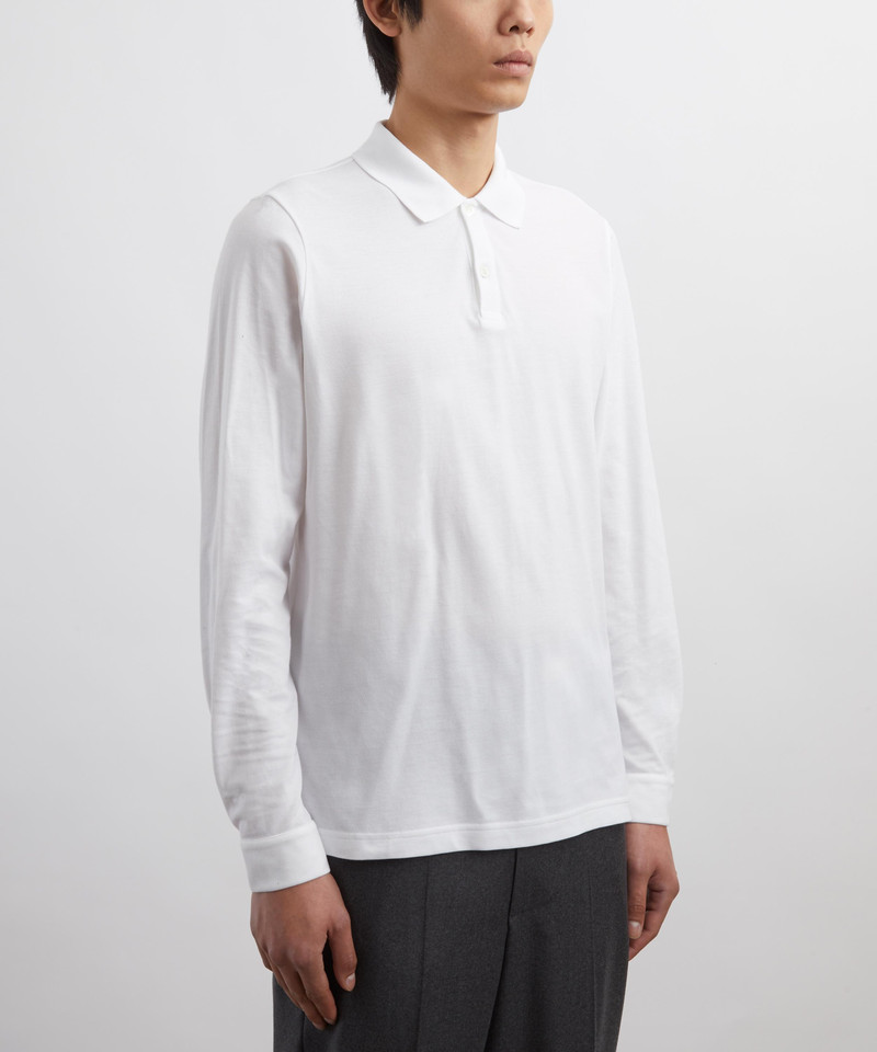 Sunspel White Long Sleeve Piqué Polo Shirt outlook