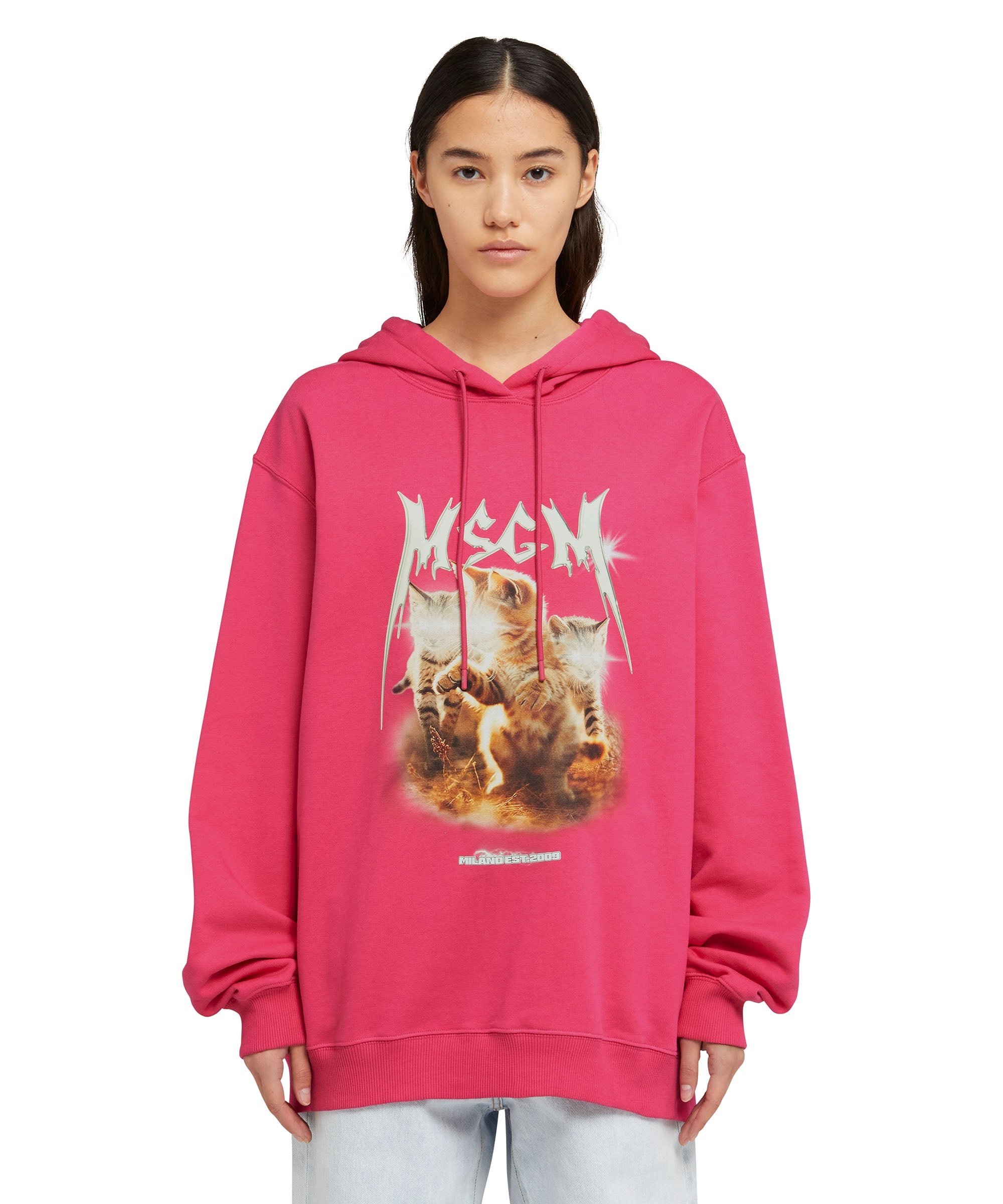 Hooded sweatshirt with "Laser eyed cat" graphic - 2