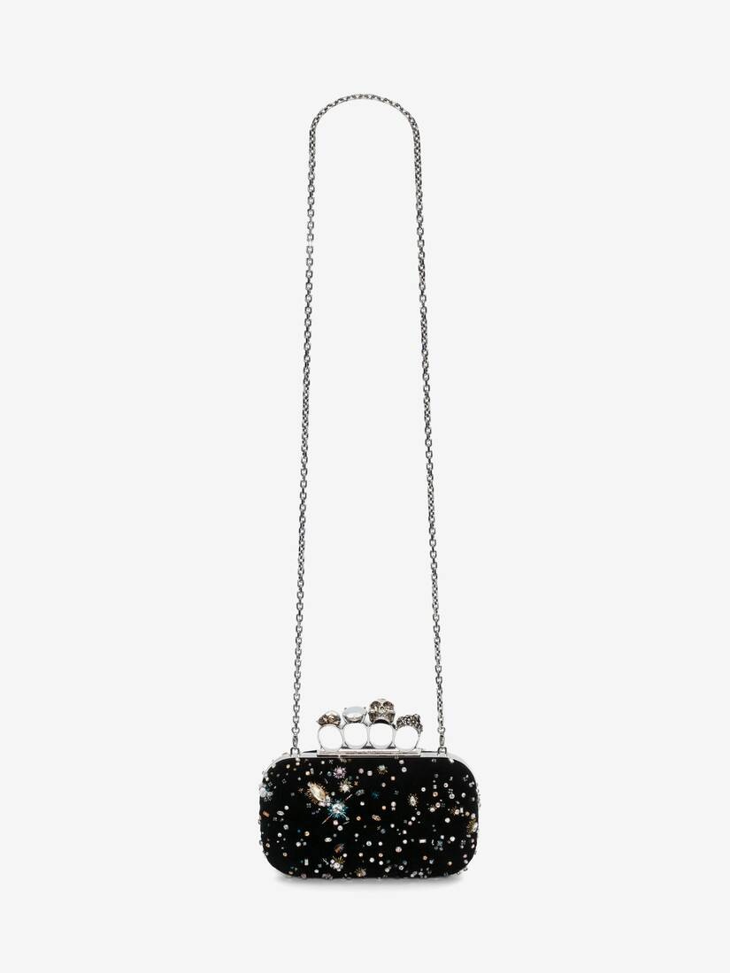 Women's Skull Four Ring Clutch in Black - 5