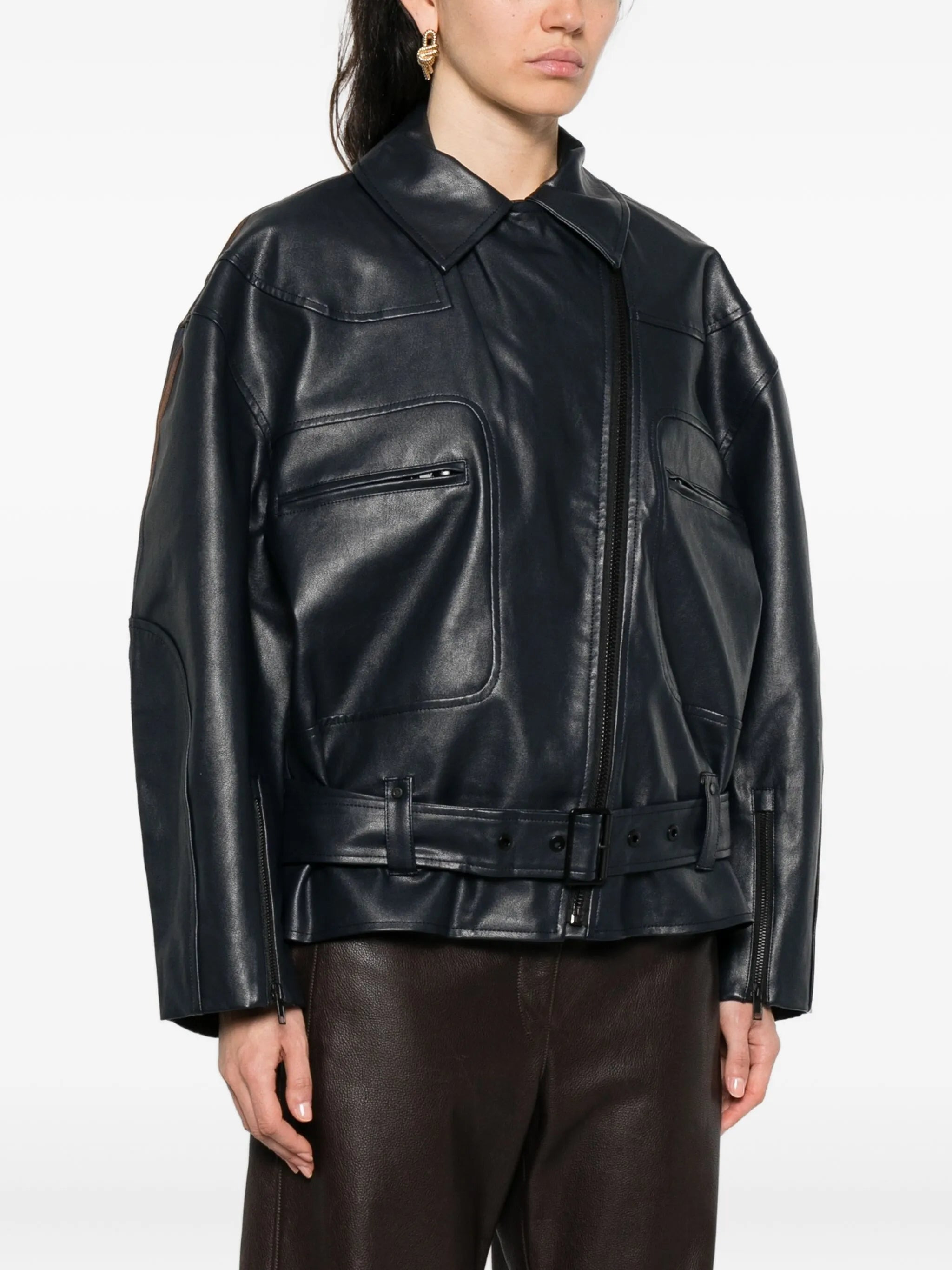 Stine Goya Belted Stripe-detail Biker Jacket - 2