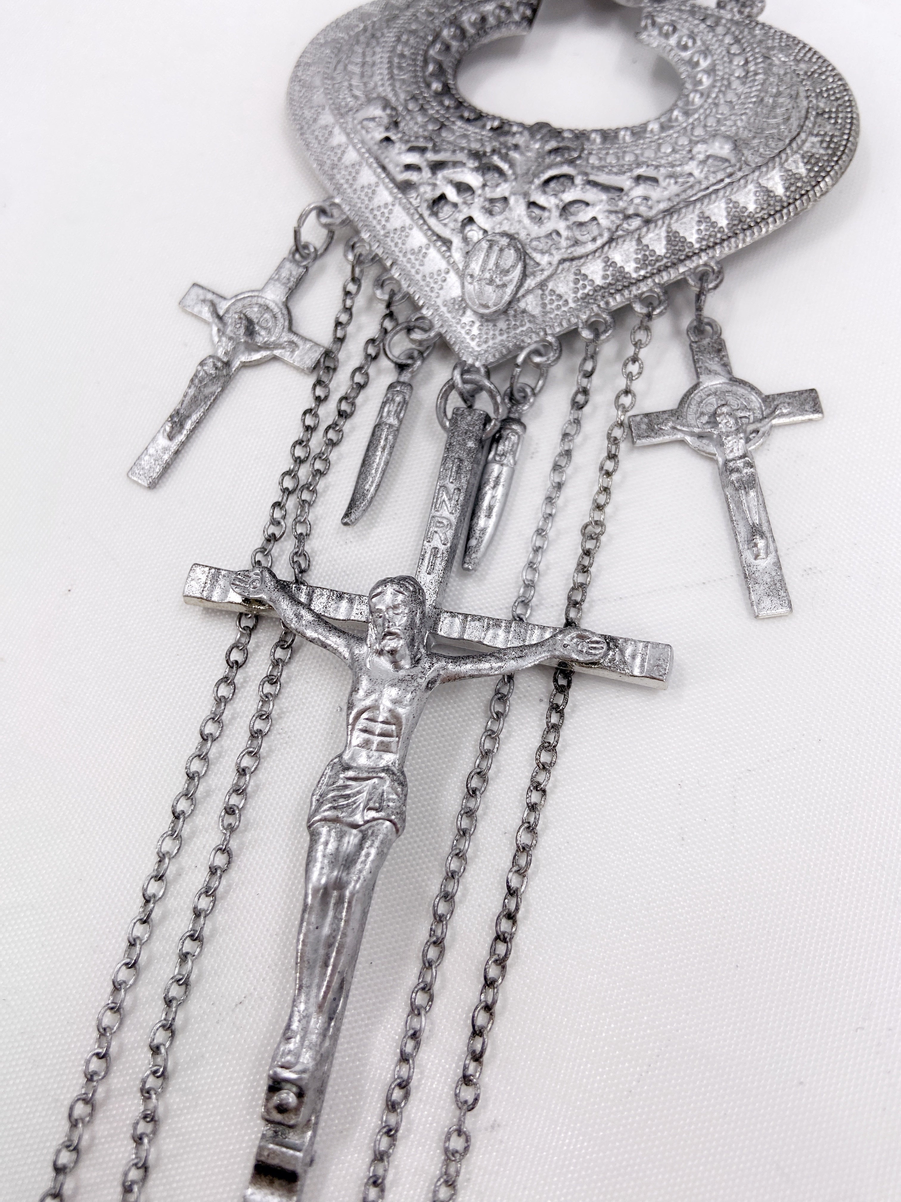 Jean Paul Gaultier 90S Sample Spade Chain Fringe Triple Crucifix Cross Chain Necklace - 10