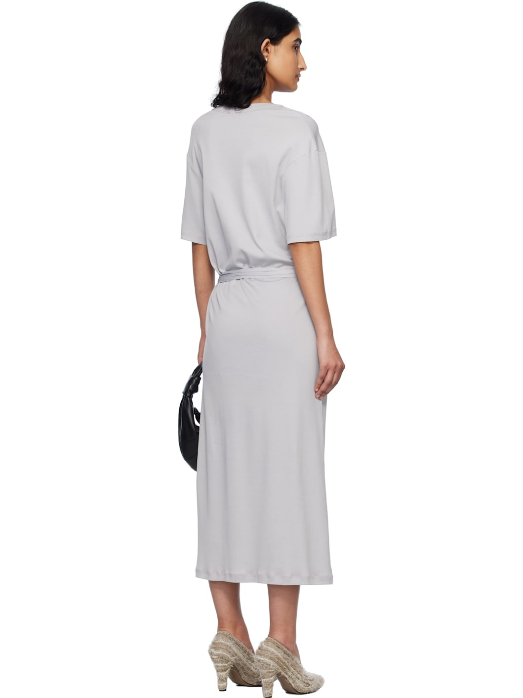 Gray Belted Rib T-shirt Midi Dress - 3