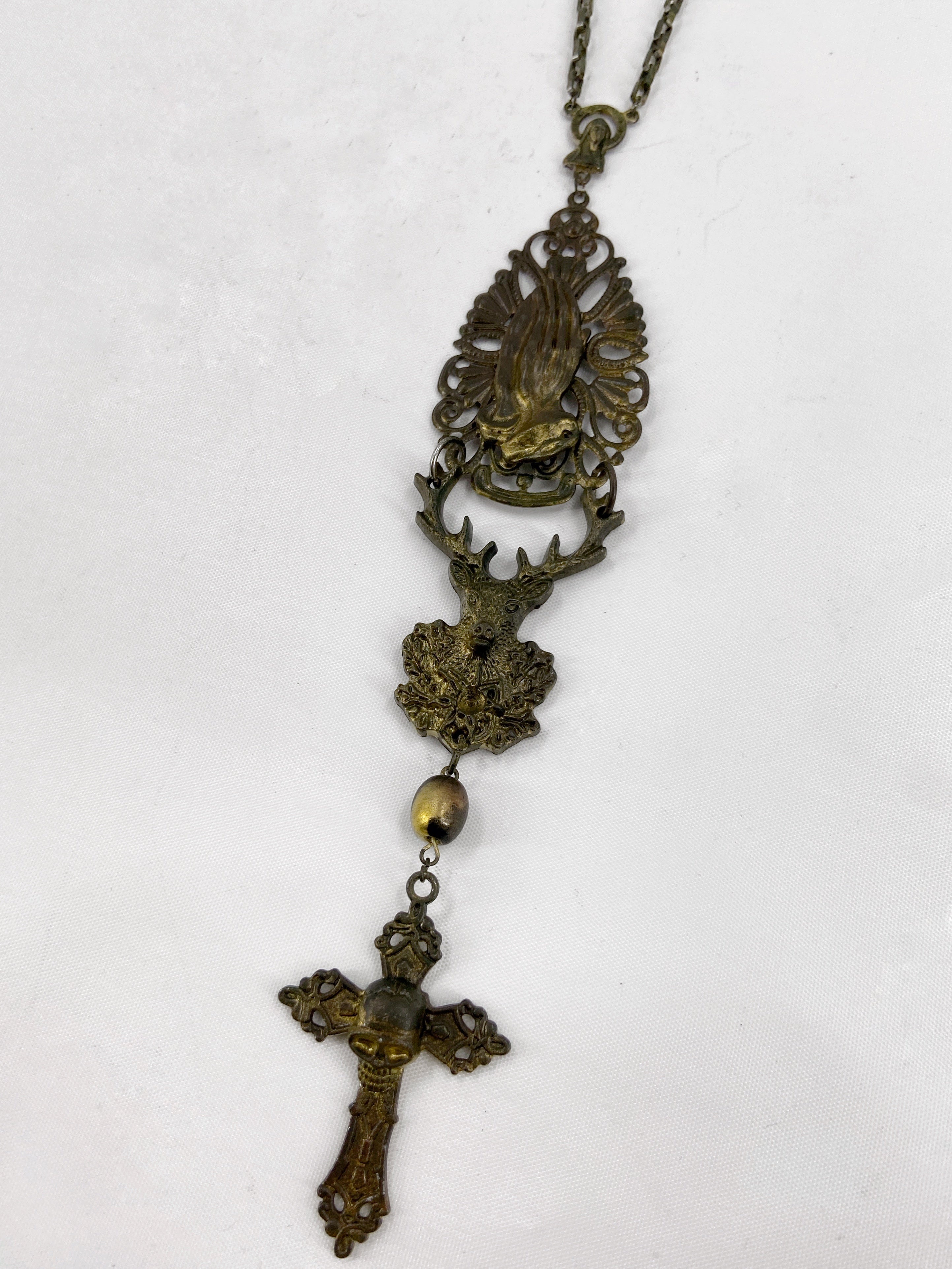 Jean Paul Gaultier 90S Sample Praying Deer Cross Long Necklace - 7