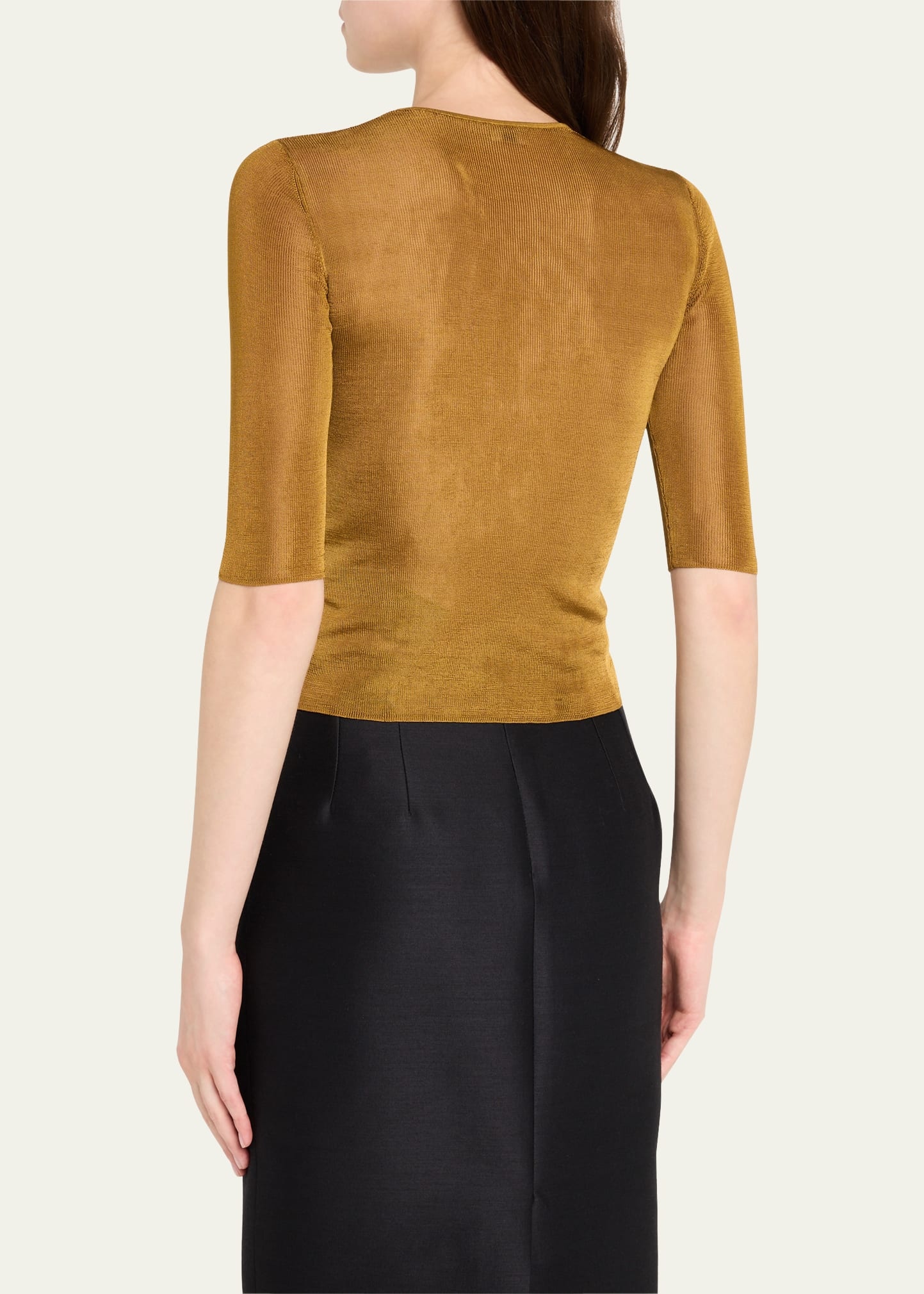 Quarter Sleeve Knit Top with Logo Detail - 3