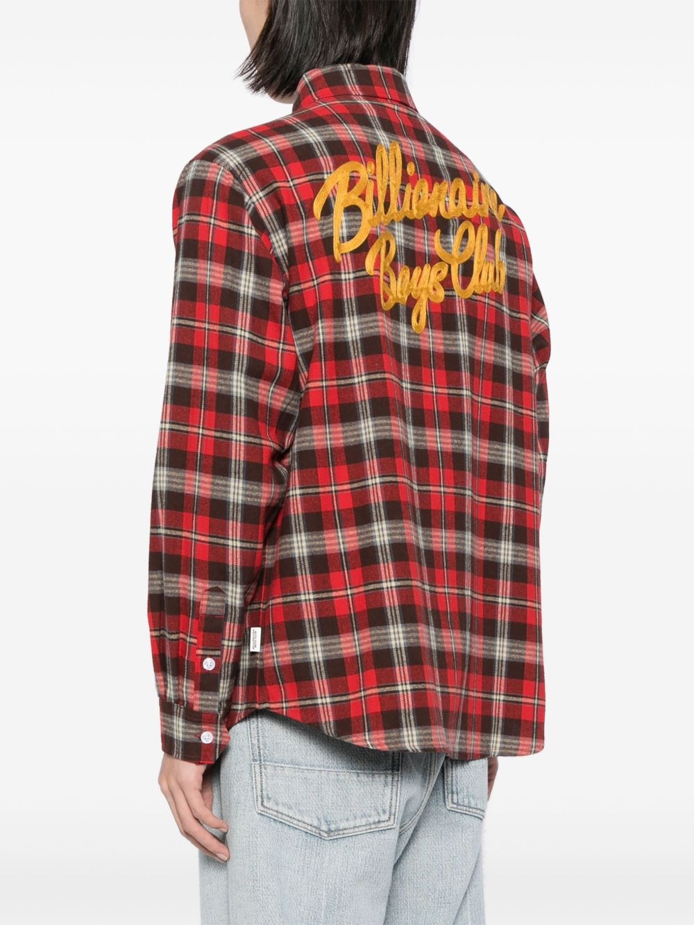 logo-print check shirt - 4