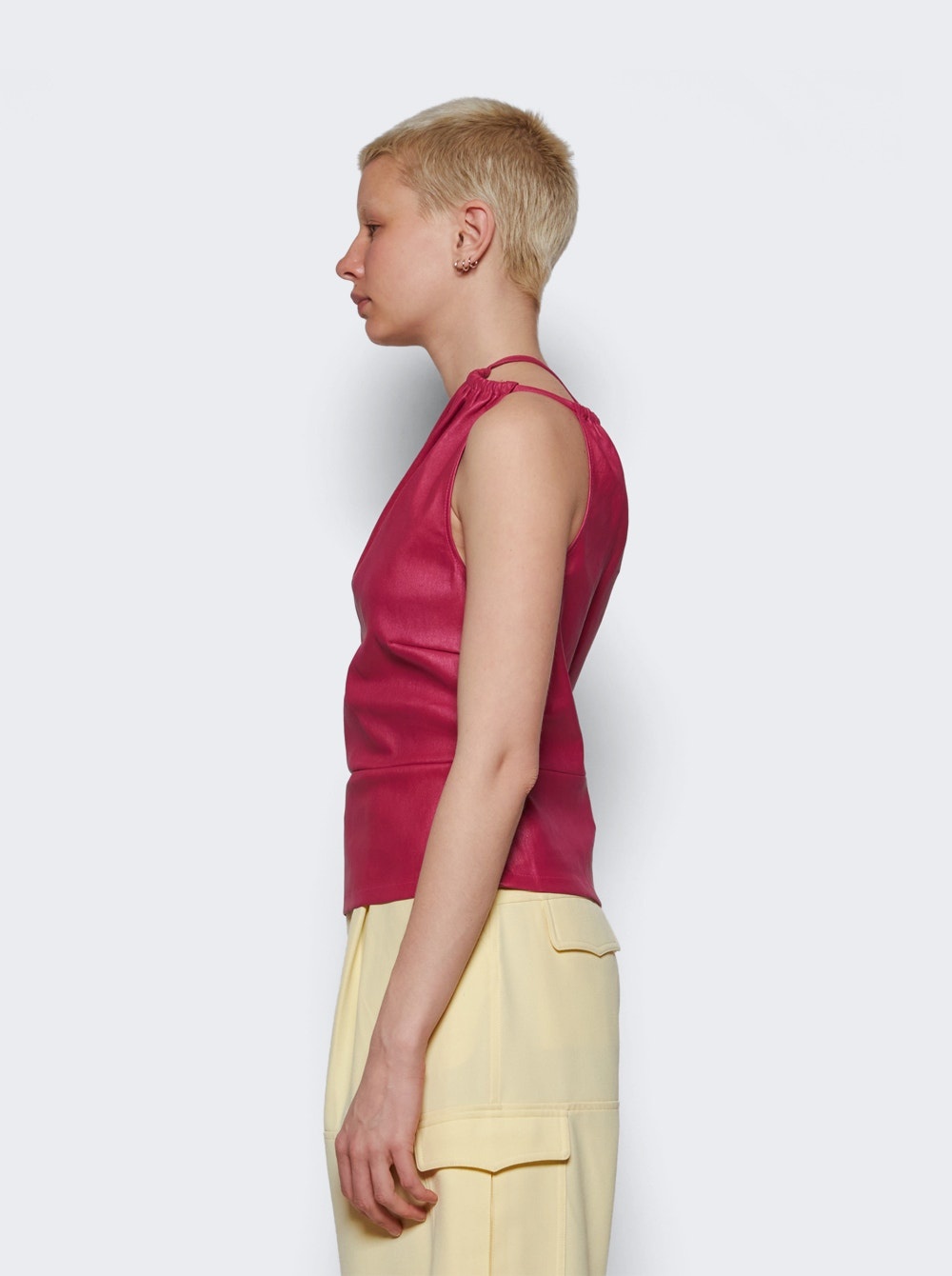 Asymmetric Leather Tank Fuchsia Pink - 4