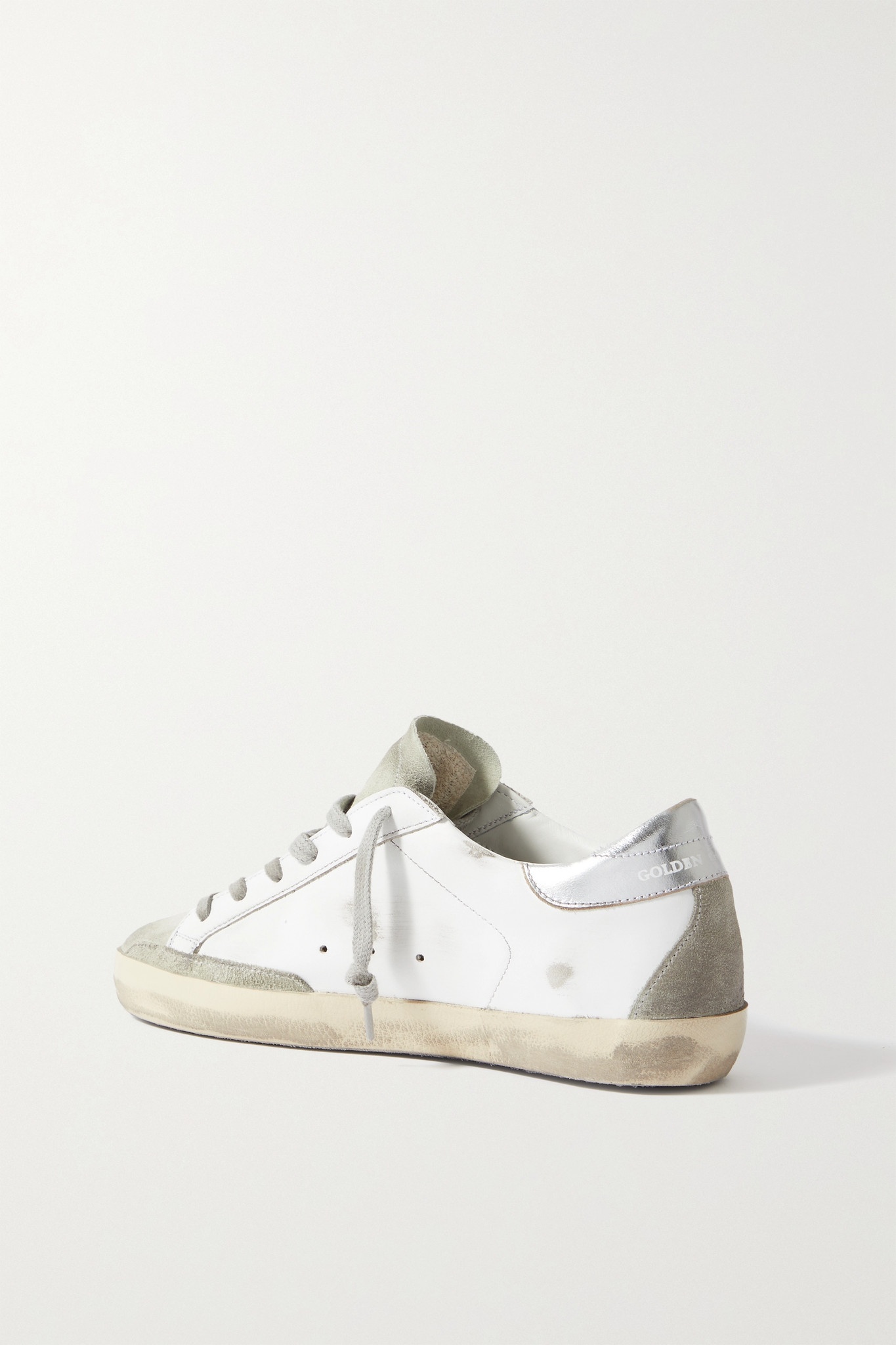 Superstar faux pearl-embellished distressed leather sneakers - 3