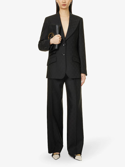GUCCI Monogram-pattern pleated mid-rise wool trousers outlook