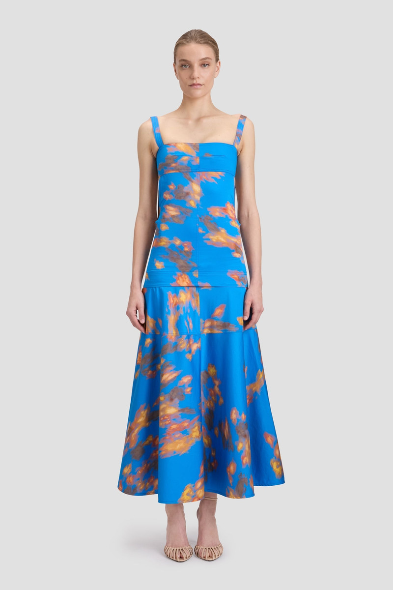 Victoria Beckham Panelled Maxi Skirt In Blue Abstract Floral Print outlook