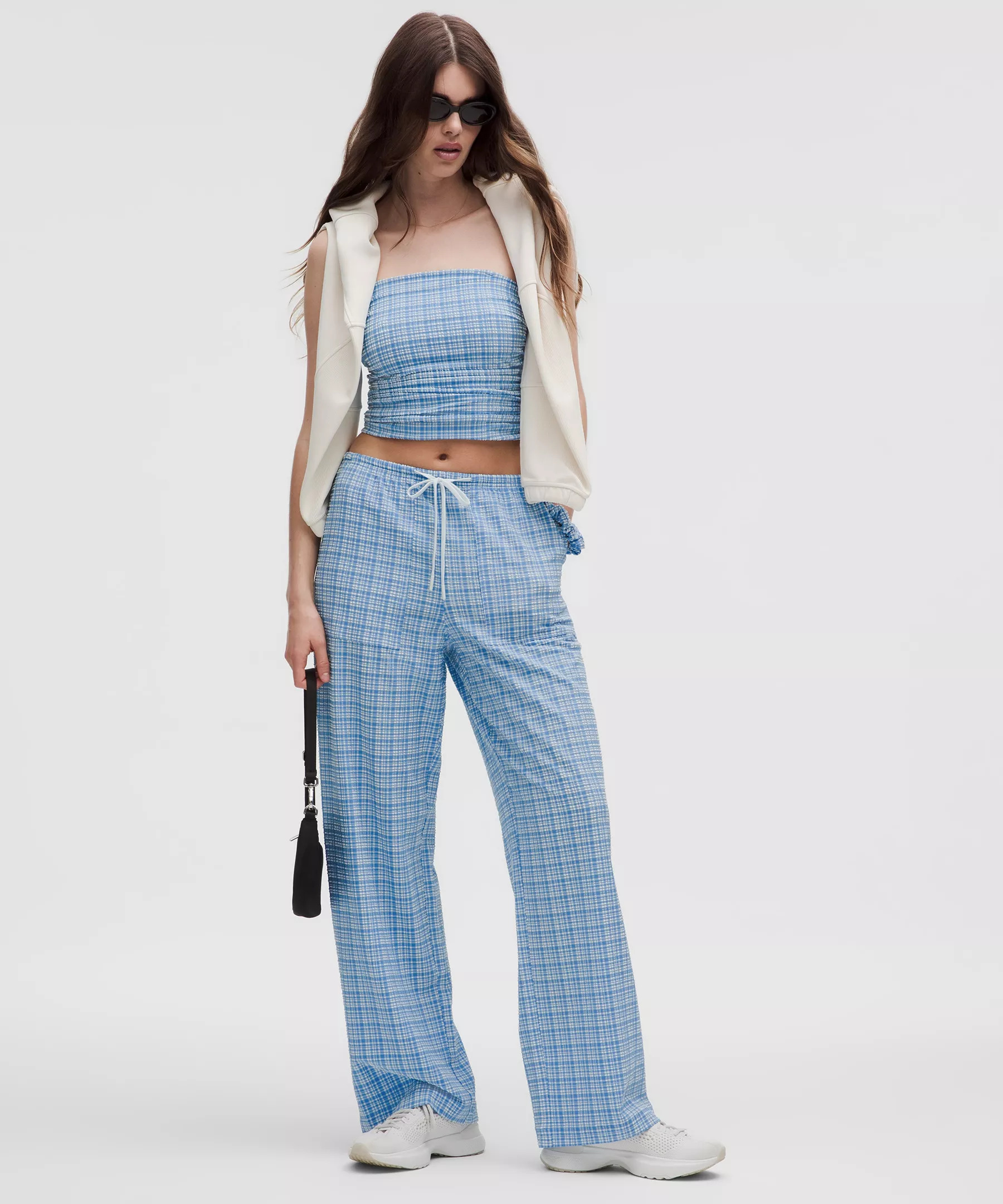 Seersucker Check Strappy Tank Top - 3