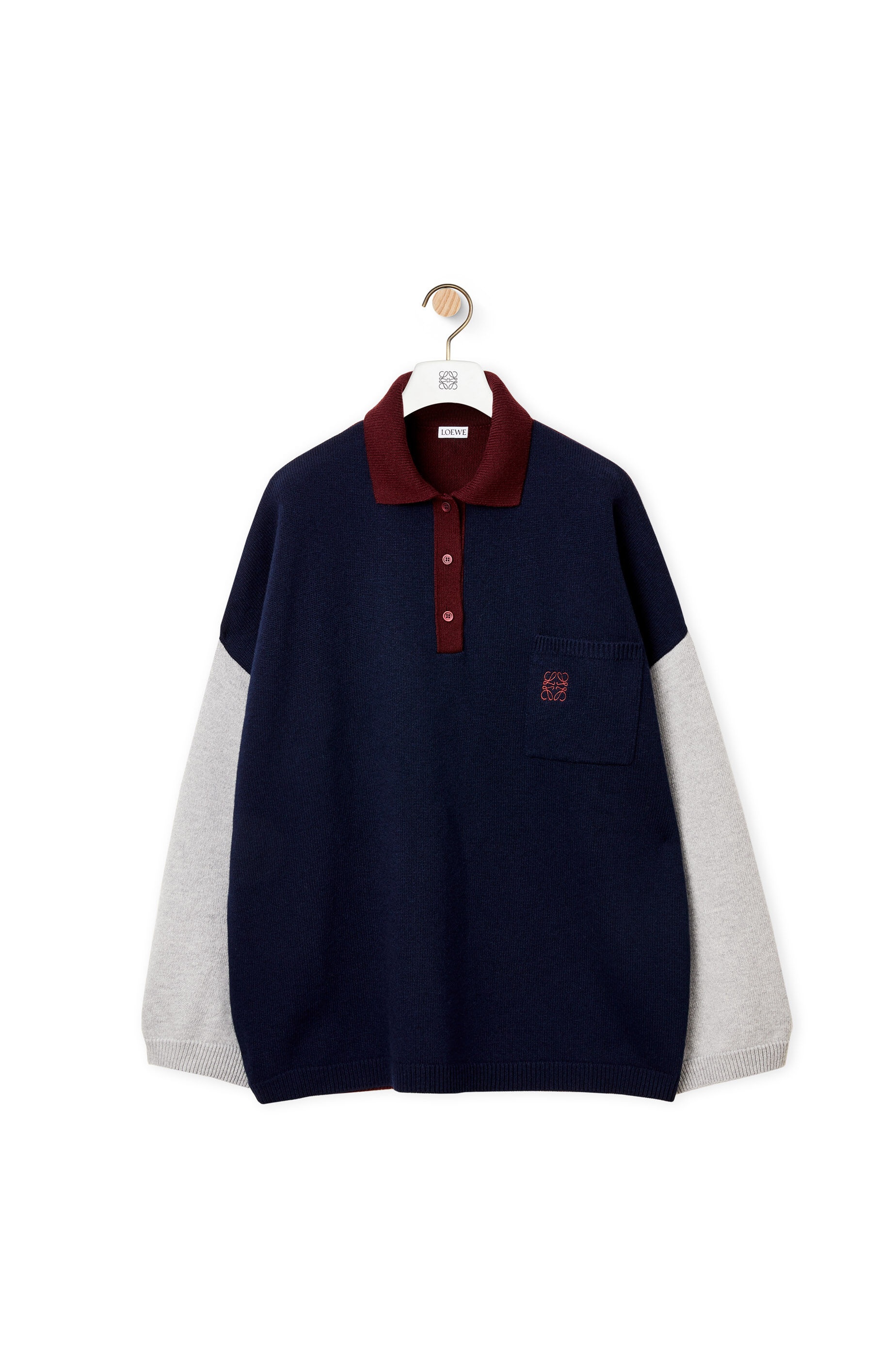 Anagram embroidered oversize polo collar sweater in wool - 1