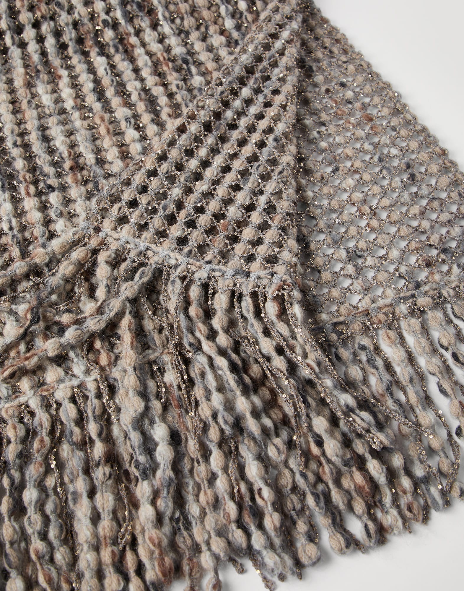 Virgin wool, cashmere and mohair balloon net embroidery knit scarf - 3