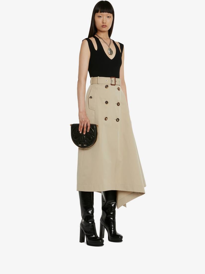 Women's Asymmetric Drape Trench Skirt in Beige - 5